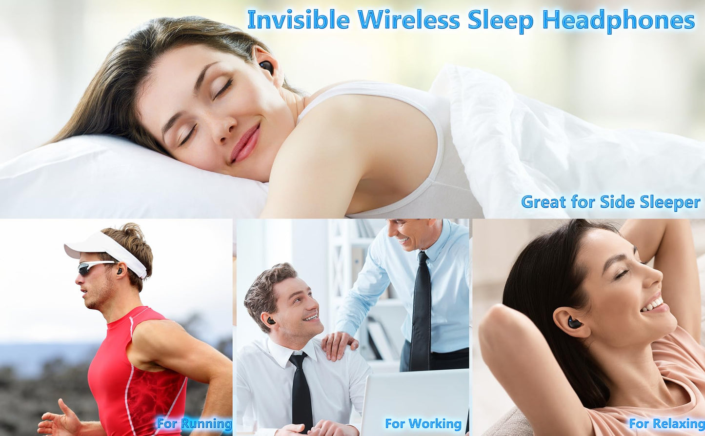 Nsiucion Wireless Sleep Earbuds, Comfortable Invisible Mini Sleeping Headphones for Side Sleepers, Noise Cancelling IPX4 Waterproof Bluetooth 5.3