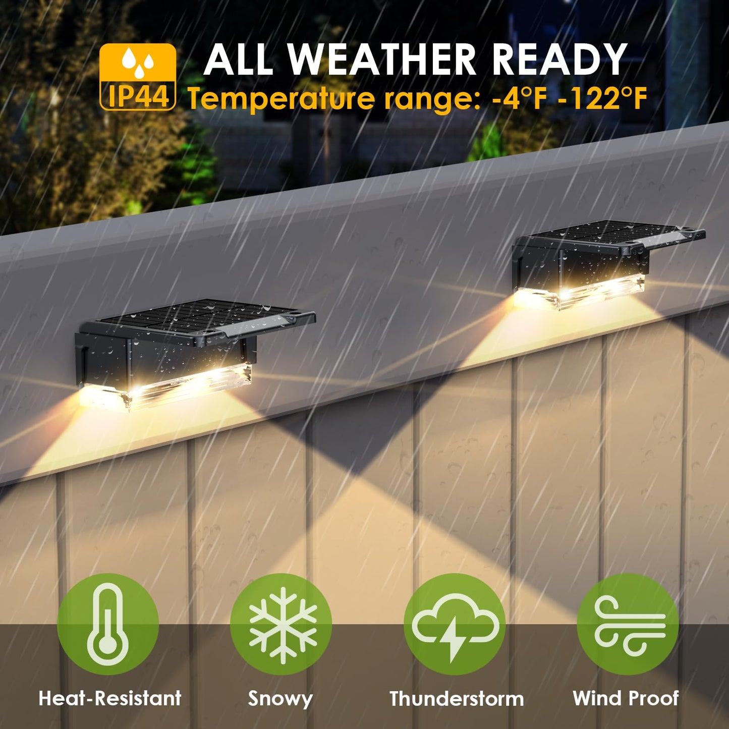 LIANGLOME Solar Fence Lights Outdoor - 3000/4000/6000K 3 Mode, IP65 Waterproof Solar Powered Fence Lights, Dusk to Dawn for Outside