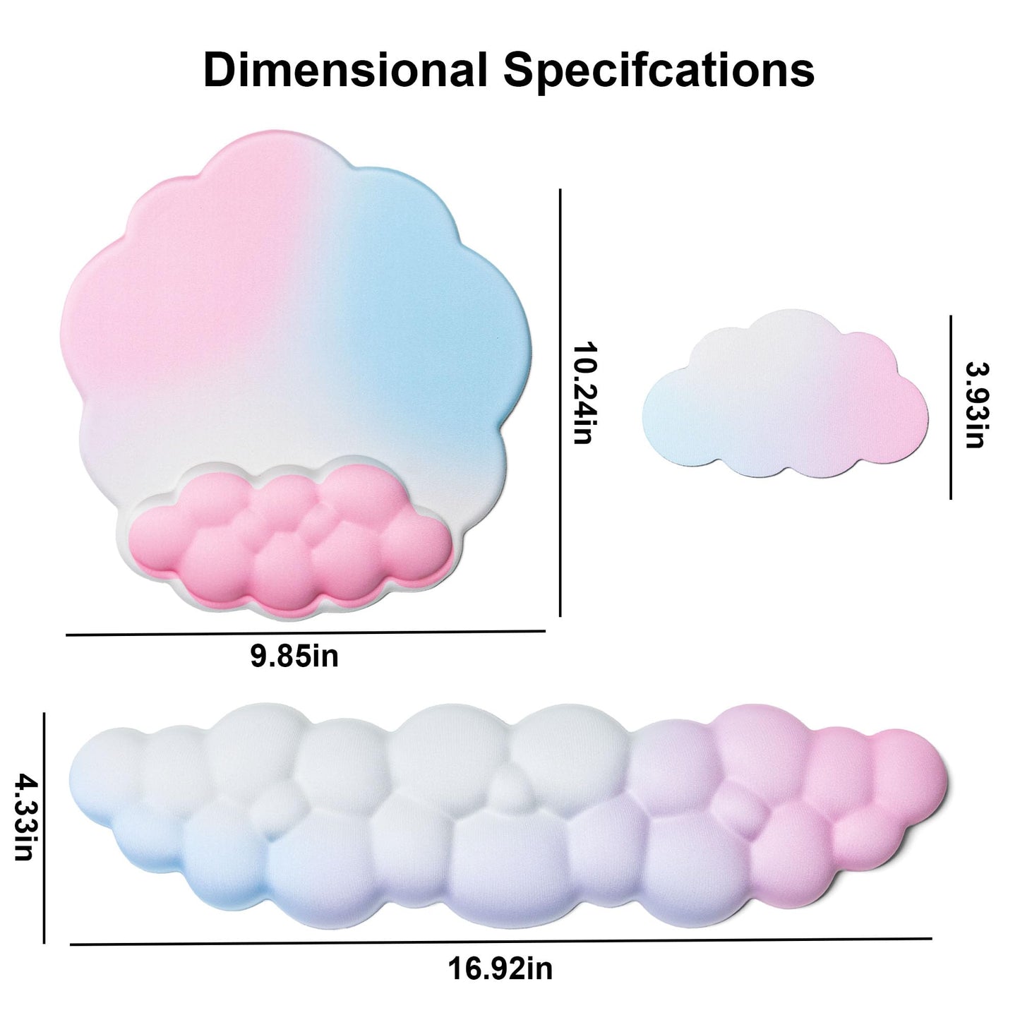 OUEST Cloud Wrist Rest Keyboard and Mouse Pad with Cute Ergonomic Memory Foam Non-Slip PU Base for Computer Mac Laptop Office Gaming-Orange/Blue/Pink