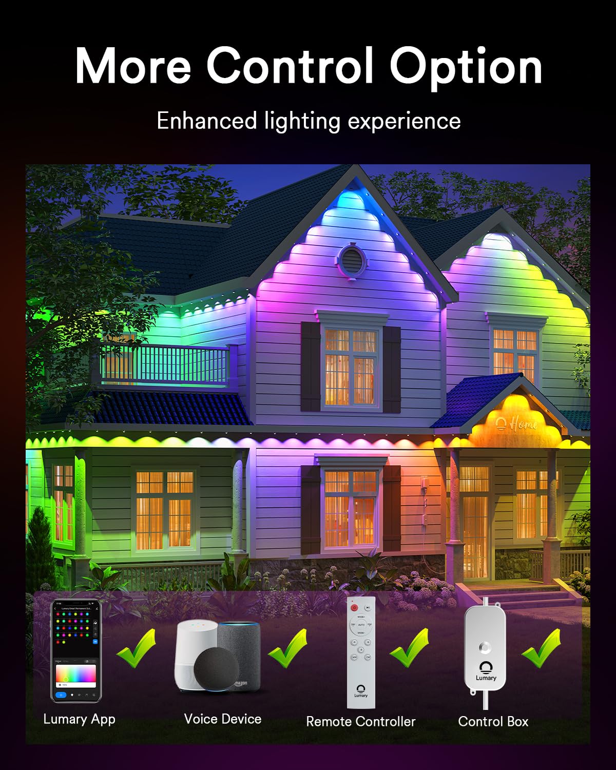 Lumary Permanent Outdoor Lights Pro 105ft with 80LED RGBAICW Smart Eave Light for Chirstmas, Work with Alexa Google IP67 Waterproof, Color Changing