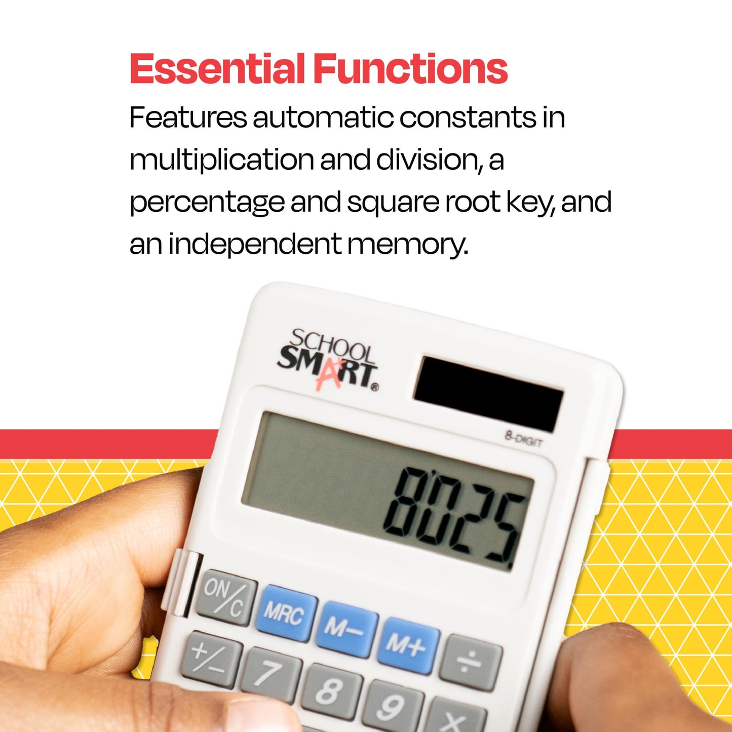 School Smart 8-Digit LCD Dual Power Pocket Calculator, 2-7/8 x 3/8 x 4-5/8 Inches