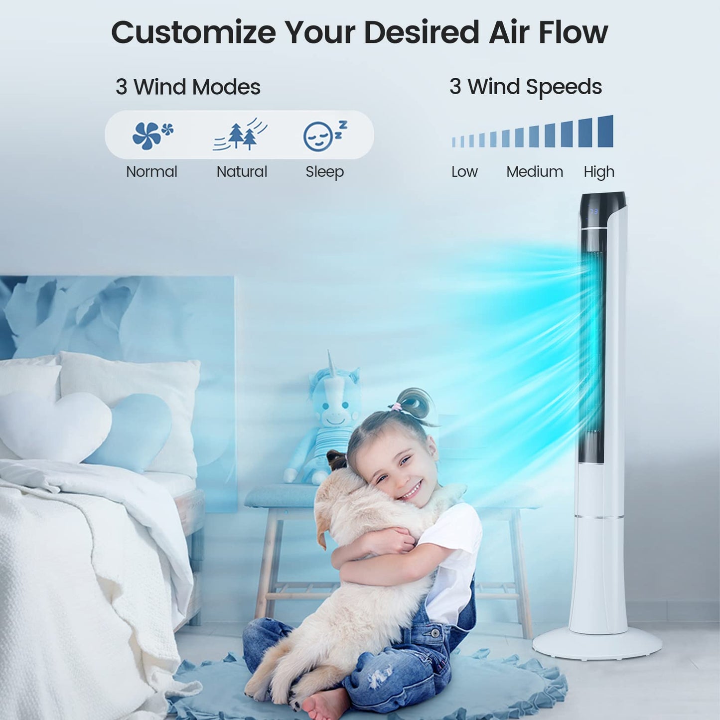Tangkula 48-Inch Tower Fan with Remote Control, Quiet Bladeless Tower Fan w/ 3 Speeds, 3 Modes, 1-15H Timer & LED Display, 80° Oscillating Floor