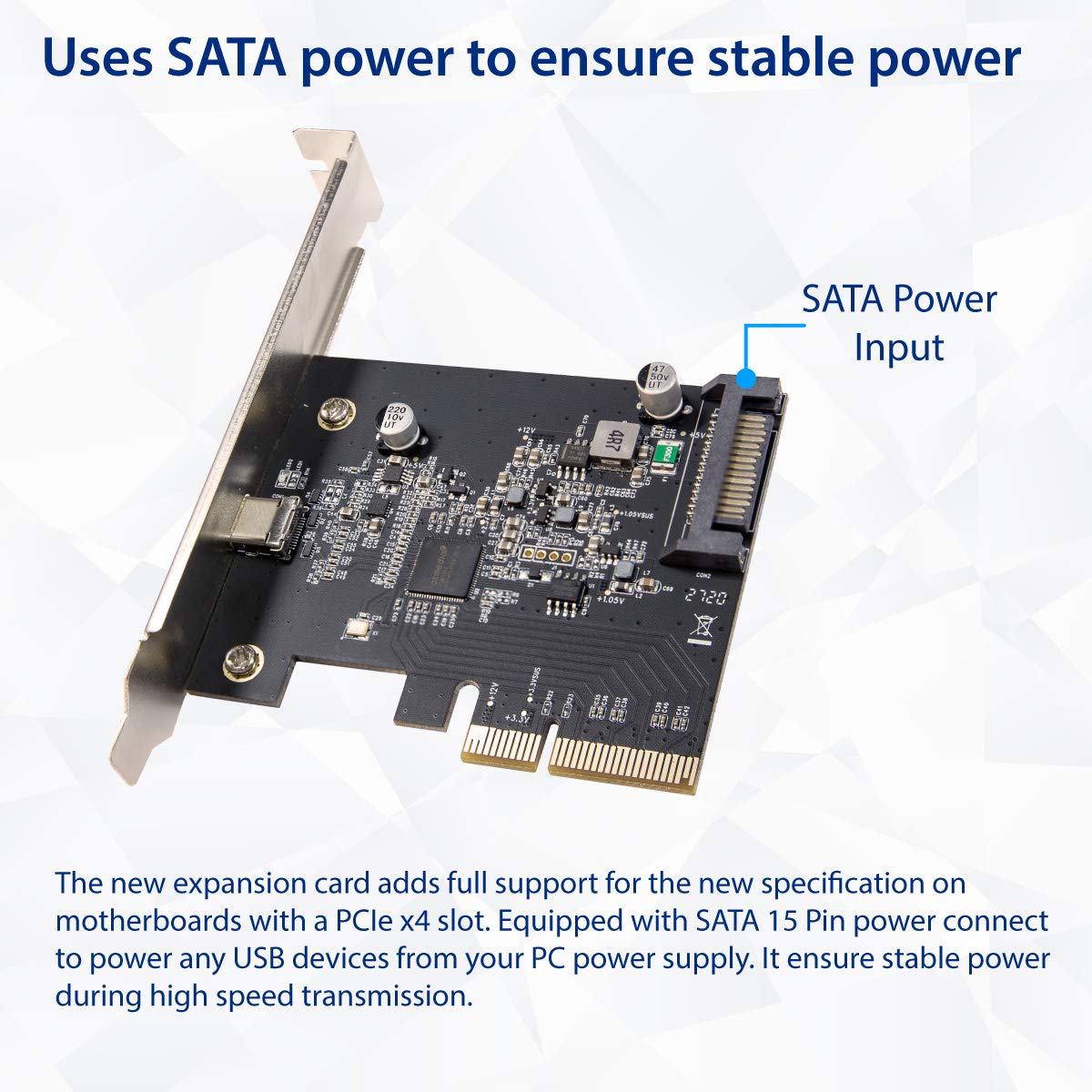 IO CREST USB-C 3.2 Gen 2x2 Type-C 20 Gbps PCI-e Gen 3 x4 Expansion Card SATA Powered ASMedia ASM3242