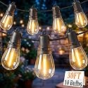 Bokoiuu S14 Outdoor String Lights 30FT, Waterproof Patio Lights with 11 Shatterproof LED Bulbs (1 Spare), UL Certified Commercial Grade Black Wire