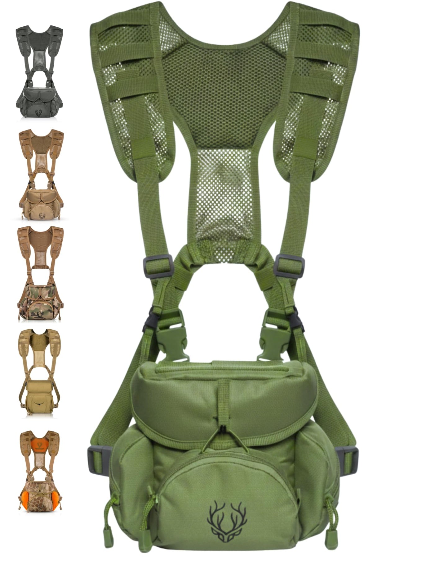 Binocular Harness Chest Pack - Lightweight Bino Harness with Rangefinder Pouch, Silent Hunting Chest Rig and Binocular Case w/ MOLLE system, Veteran