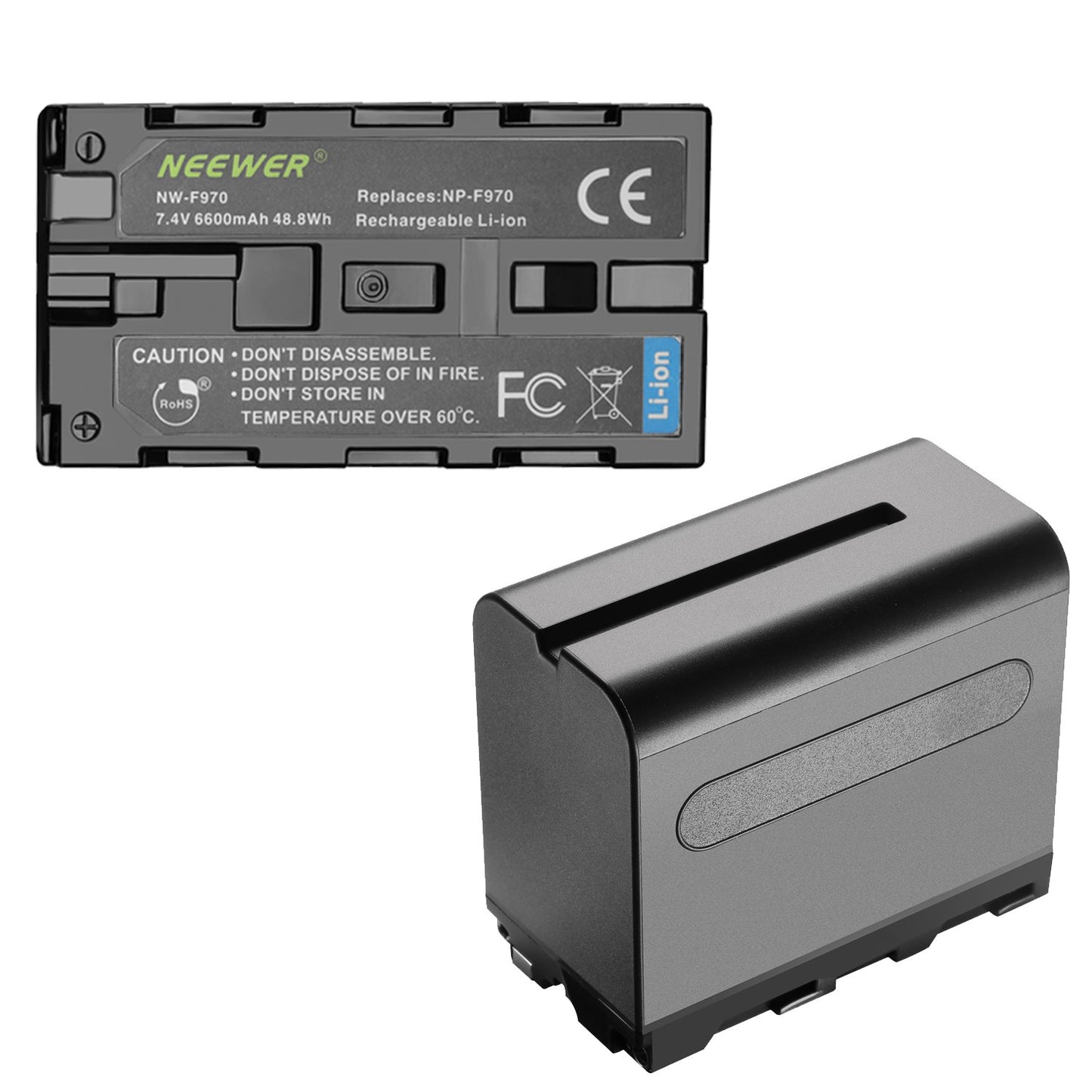 Neewer 2-Pack 6600mAh Li-ion Battery with USB Charger for Sony NP-F550 570 750 770 970 960 975,Sony Handycams,NW CN160 CN-216 LED Light,NW 759 74K 760