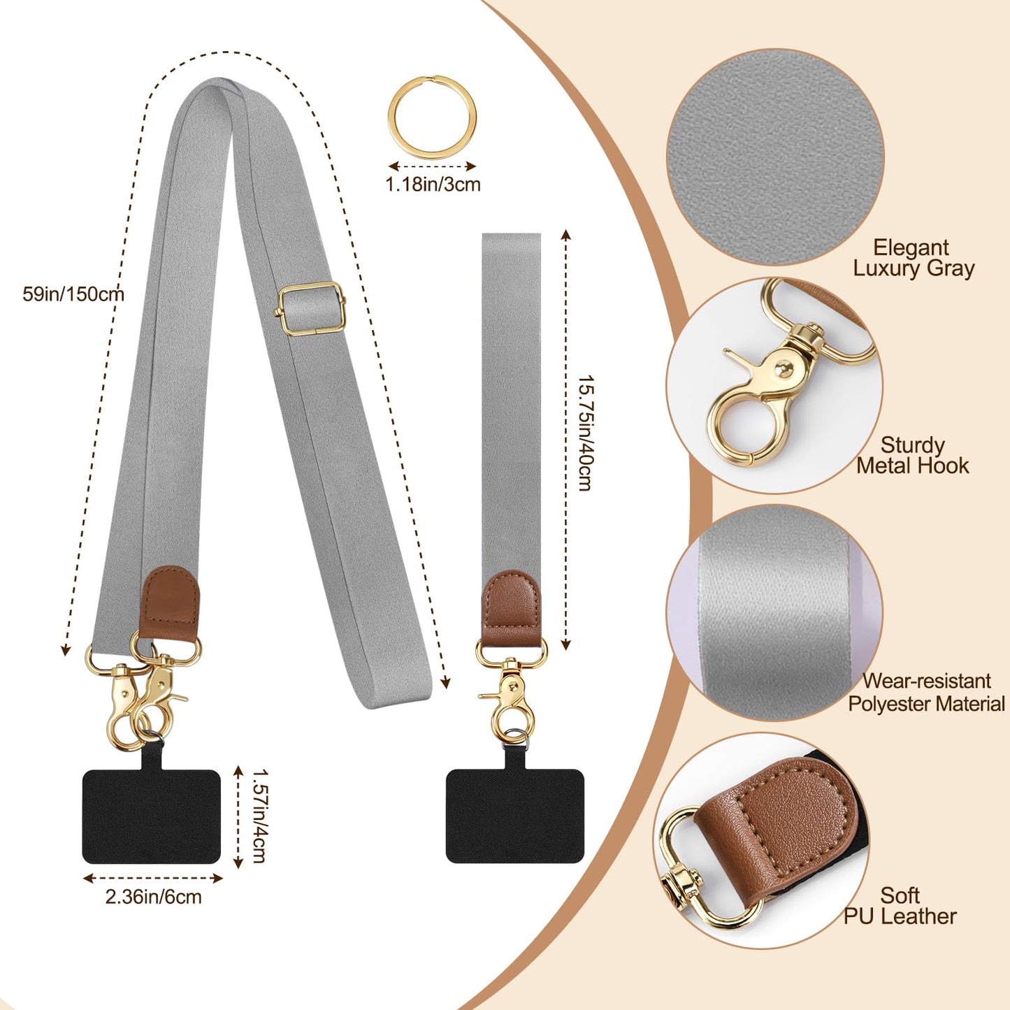 TiMOVO Adjustable Anti-Theft Phone Lanyard - Crossbody & Wrist Strap for Smartphones, Convenient Phone Chain for Hands-Free Use, Gray
