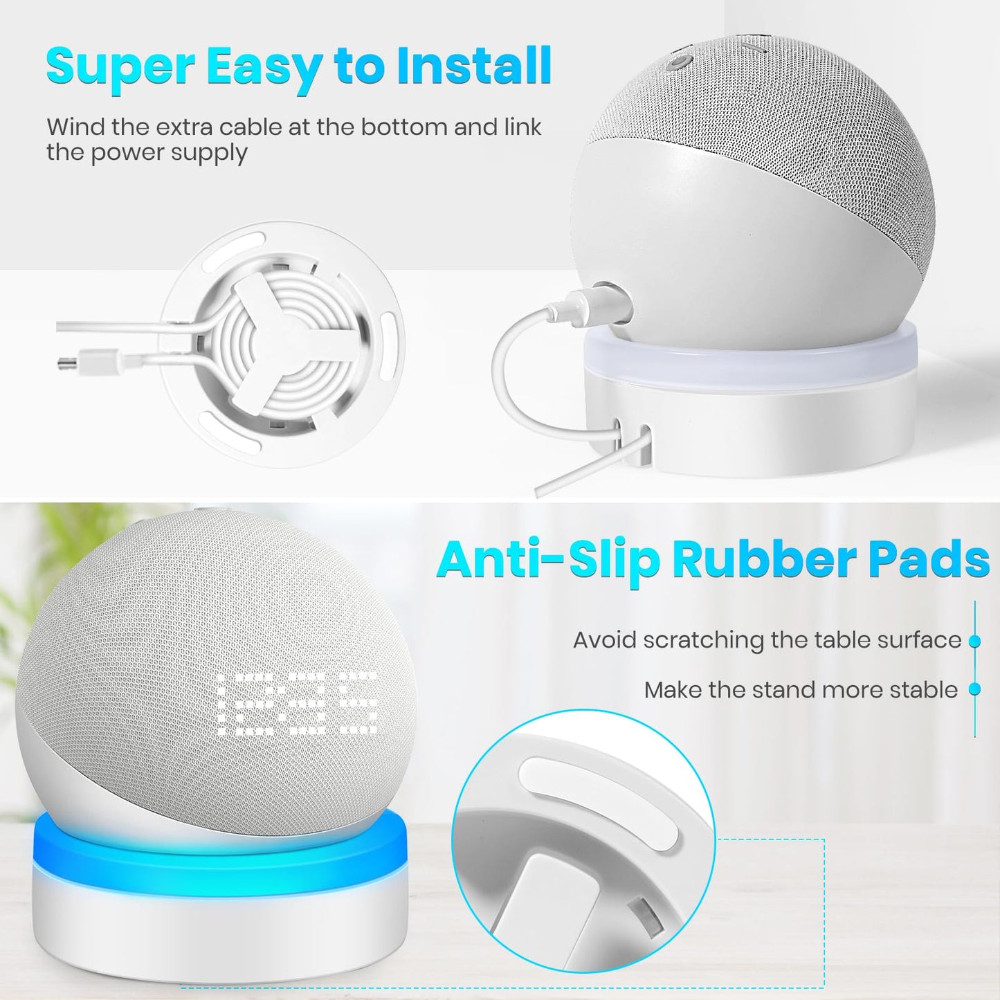 ZUOLACO Table Holder for Echo Dot 4th/5th Generation, Desktop Stand Mount for Echo Dot 4th/5th Gen, Base Bracket with Light Guide, Dot Accessories