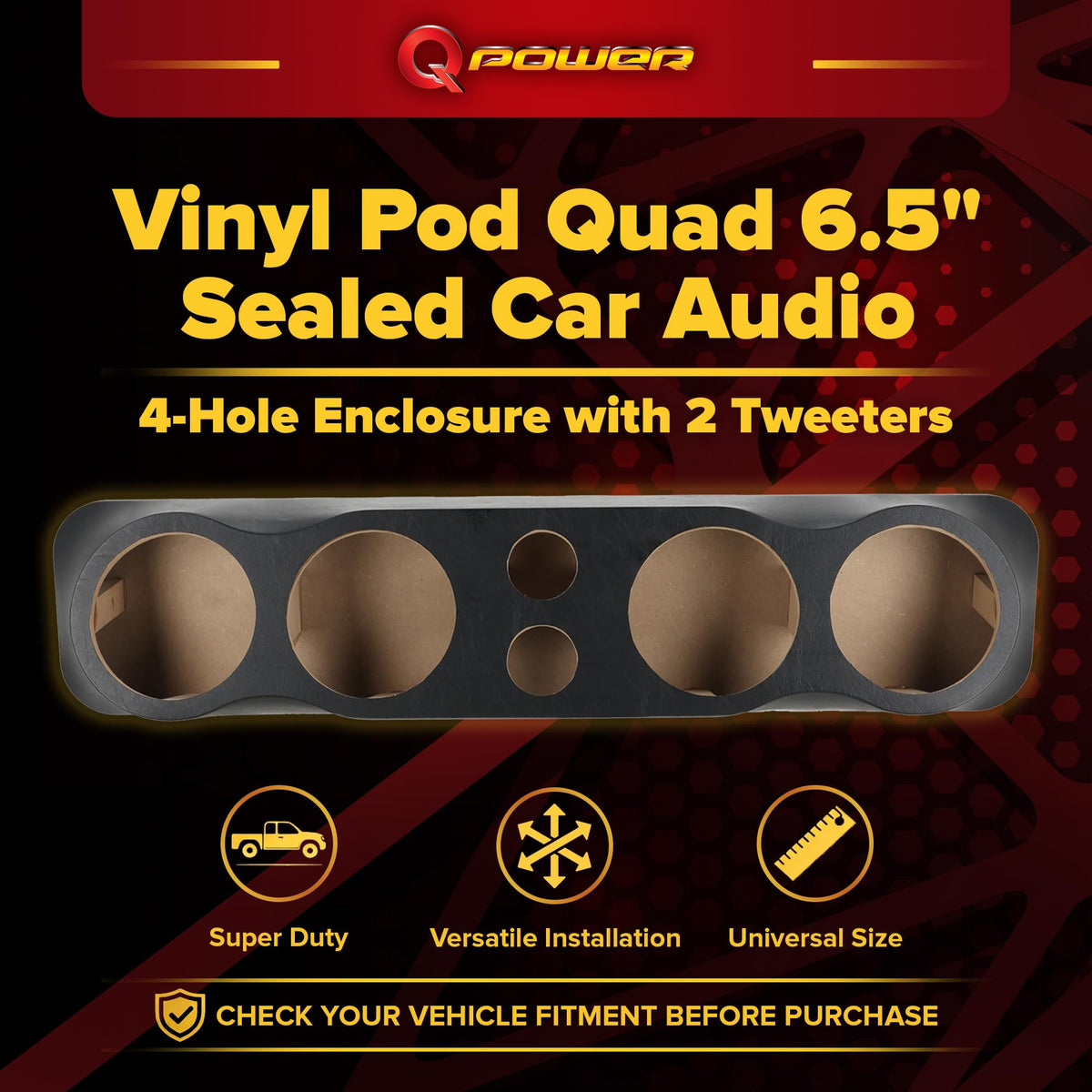 Q Power Vinyl Pod Quad 6.5" Speaker Box, 4-Hole Sealed Enclosure, Black