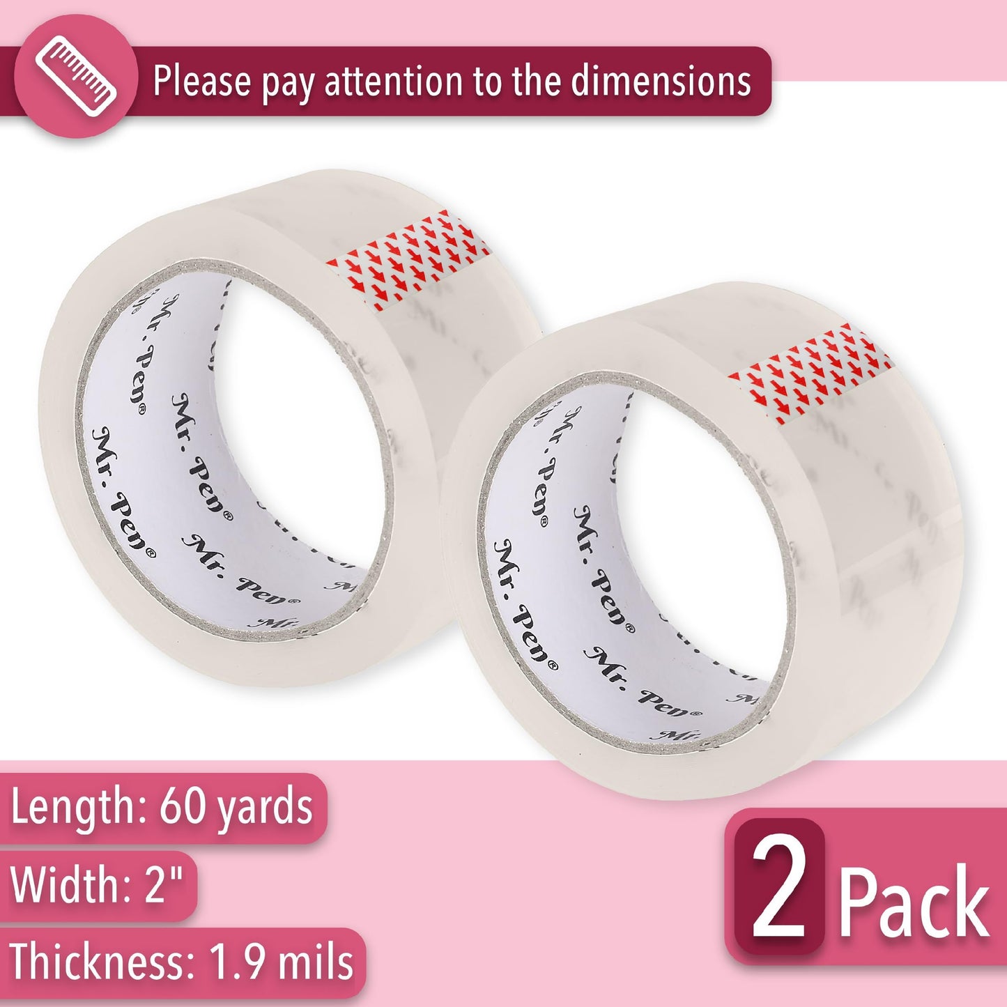 Mr. Pen- Packing Tape, 2 Pack, 2 Inch Wide, 60 Yards, 1.9mil, No Smell