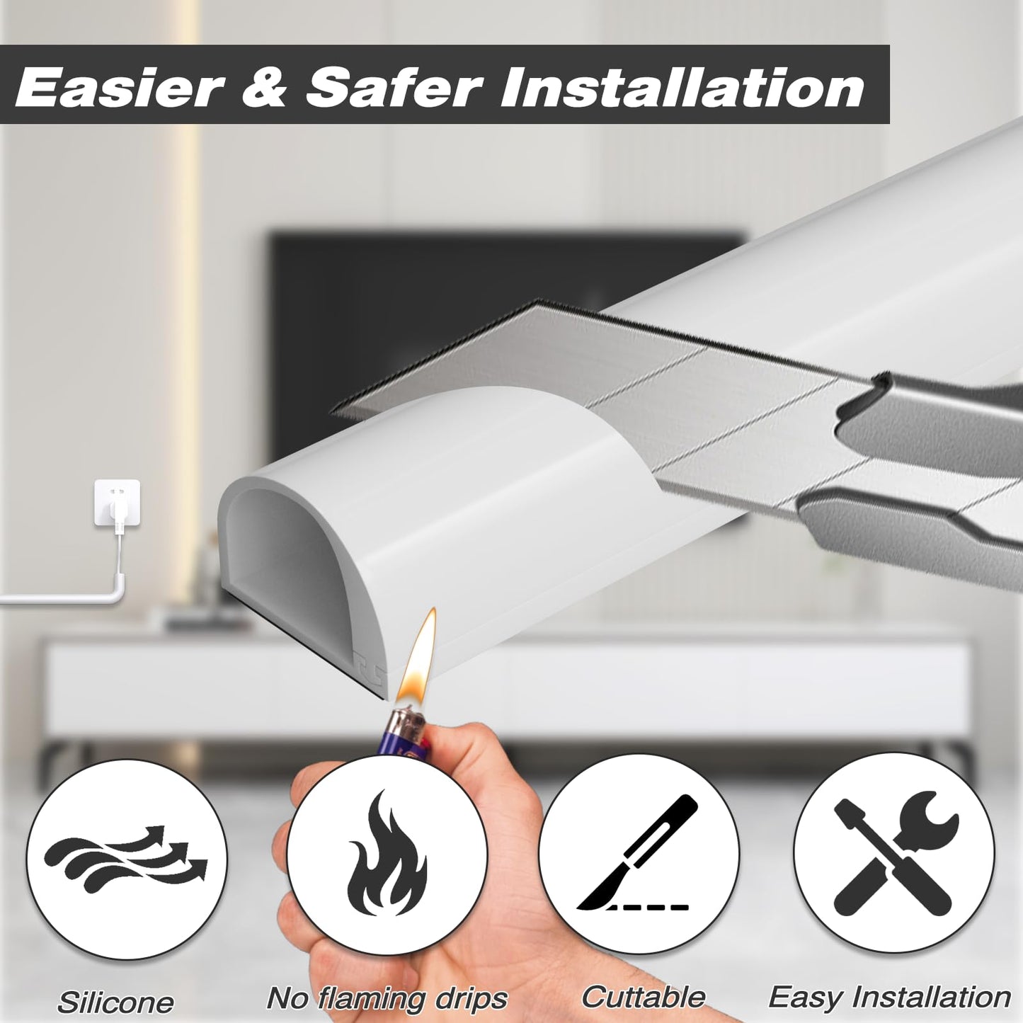 39" Silicone Cord Hider for Wall Mount TV,Self-Adhesive Cable Hider for 1 Cord(1/4" Diameter),Cable Management Under Desk,Cord Organizer,Cable Raceway