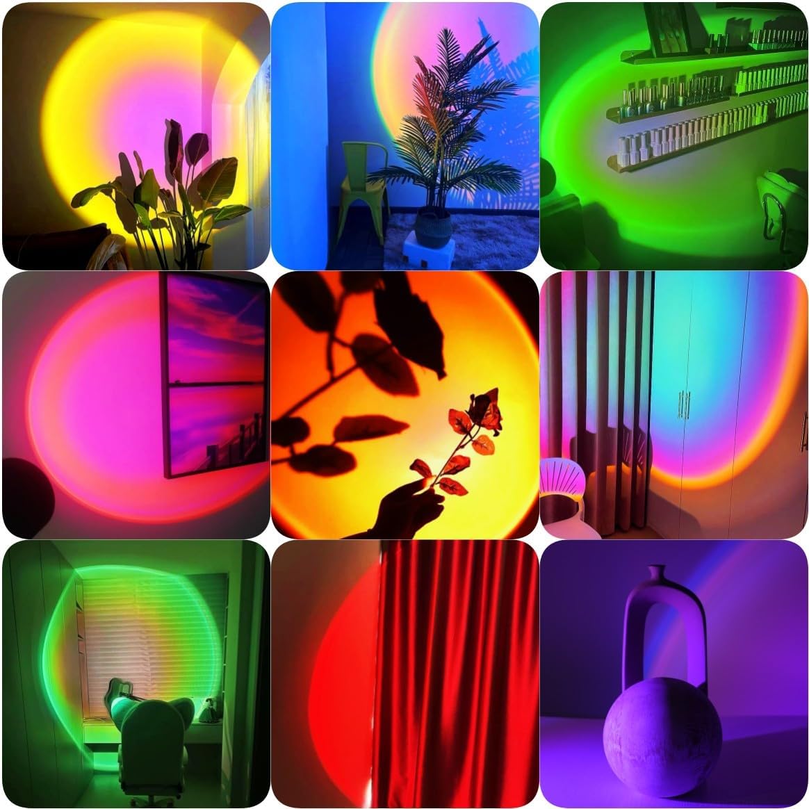 QUIGO Sunset Lamp Projector Led Lights for Bedroom Night Light RGB Lights Sun Sunlight Sunrise Lamp 10w 360 Rotation Rainbow Projection Room Decor