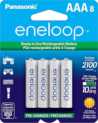 Eneloop Panasonic BK-4MCCA8BA AAA 2100 Cycle Ni-MH Pre-Charged Rechargeable Batteries, 8-Battery Pack