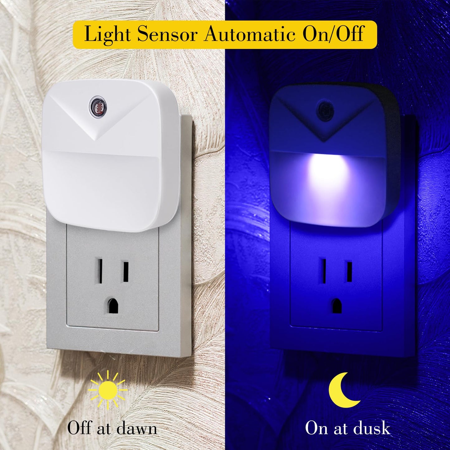 KINUR 6 Pack LED Blue Night Light Plug in, Dusk to Dawn Sensor Automatic on and Off, Energy efficient, Soft Glow nightlights for Kids, Nursery