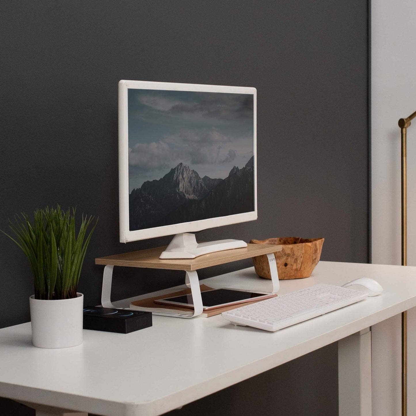 VIVO 15 inch Monitor Stand, Wood and Steel Desktop Riser, Screen, Keyboard, Laptop, Small TV Ergonomic Desk and Tabletop Organizer, Light Wood