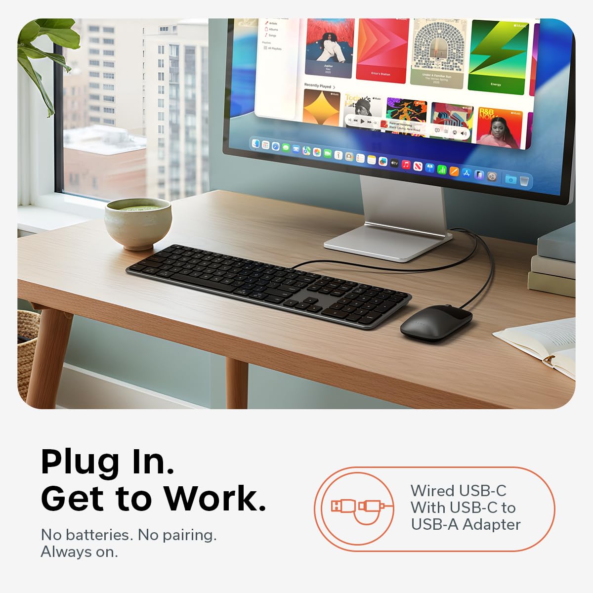 Satechi Slim CLX3 Wired Keyboard & Mouse Combo, USB-C, Space Black