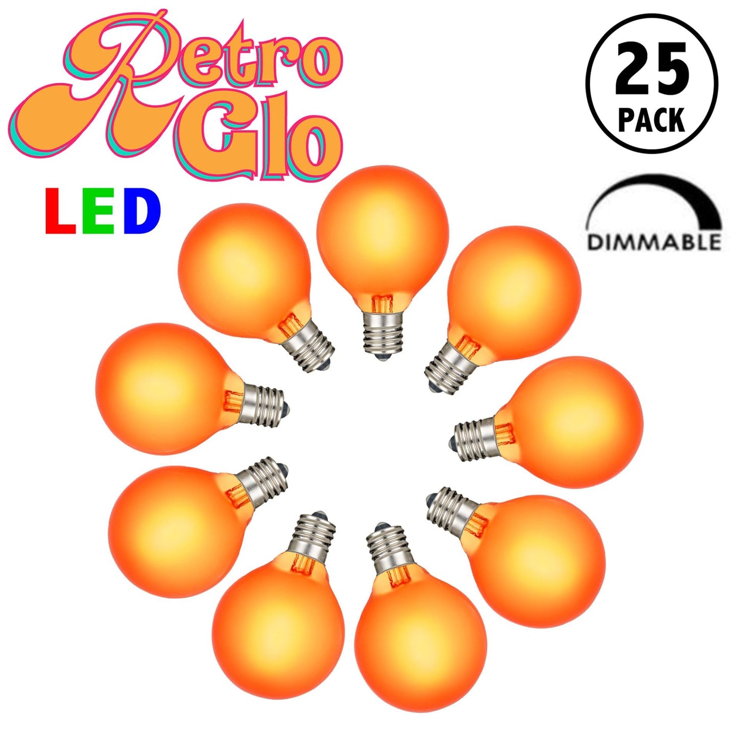 RetroGlo Satin Orange G40 LED Globe Bulbs, 25 Pack, E12 Candelabra Base