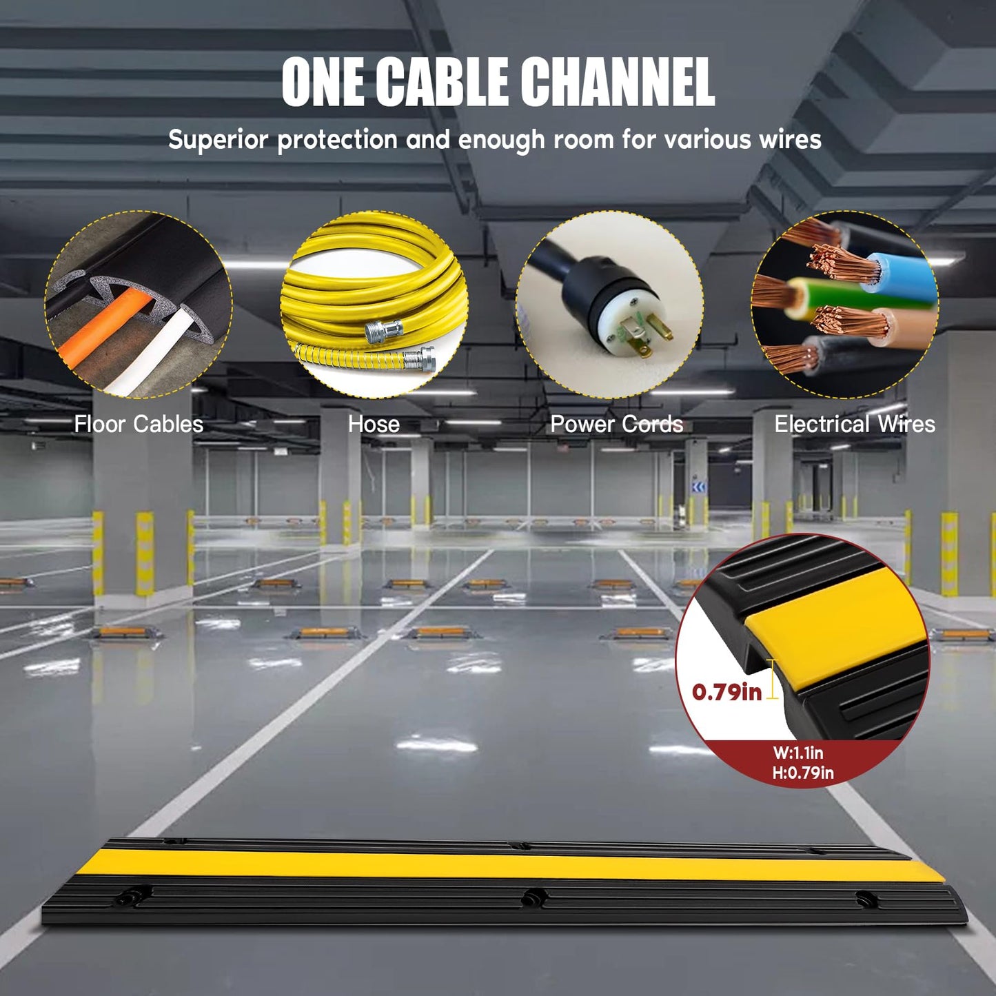 Floor Cord Cover, Heavy Duty 18000 lbs Loading Capacity, PVC Rubber Cord Protector, 4 Pack of 1 Channel Cord Cover Floor, Car Speed Bump, Anti-Slip