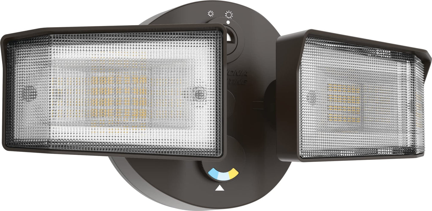 Lithonia Lighting HomeGuard 2-Light LED Outdoor Flood Lights, Outdoor LED Lights, Dusk to Dawn Sensor, Adjustable Lumens, Selectable Color, Square