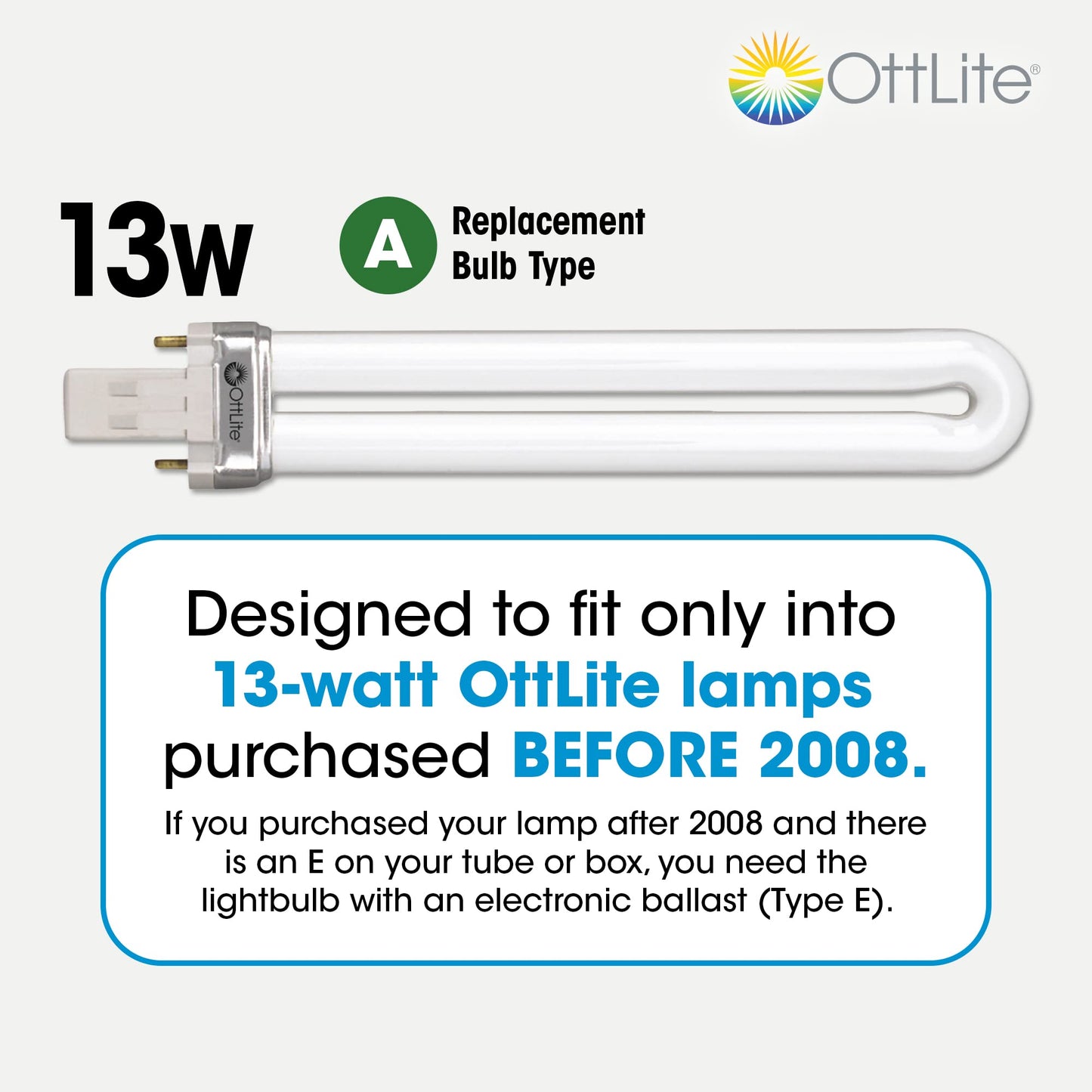 OttLite 13W Replacement Tube Light Bulb with Magnetic Ballast Bulb - Compact Fluorescent Light Replacement for Lamps Purchased Before 2008, Natural