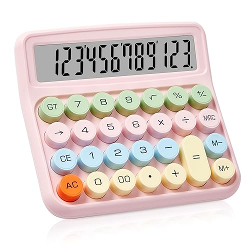 PIAMIG Desktop Calculator with Large LCD Display, 12 Digits Big Button Easy to Use Auto Power Off Basic Calculator for Home, Office & School (Pink)