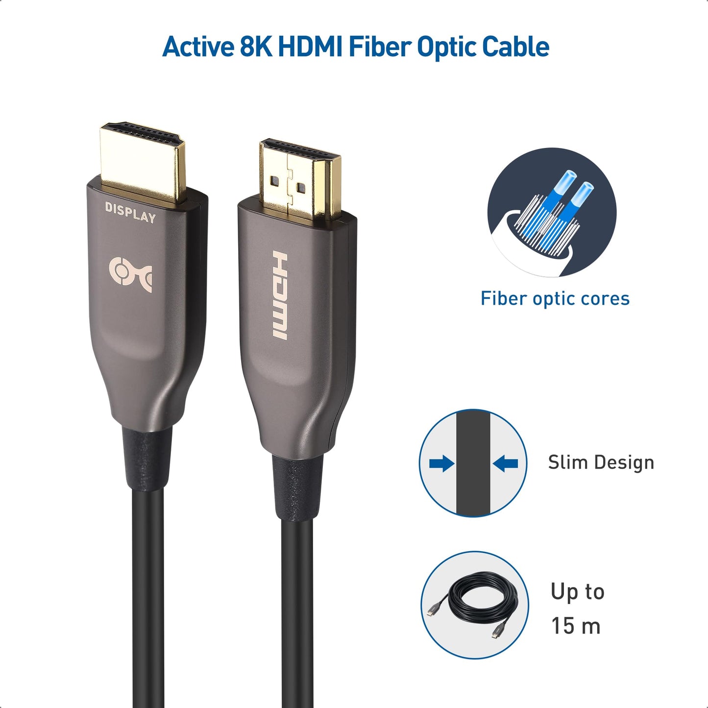 Cable Matters Unidirectional CL2 Rated (in-Wall Installation) Active 8K @60Hz Fiber Optic HDMI Cable 49.2 ft / 15m - Support 4K@120Hz HDR - Compatible