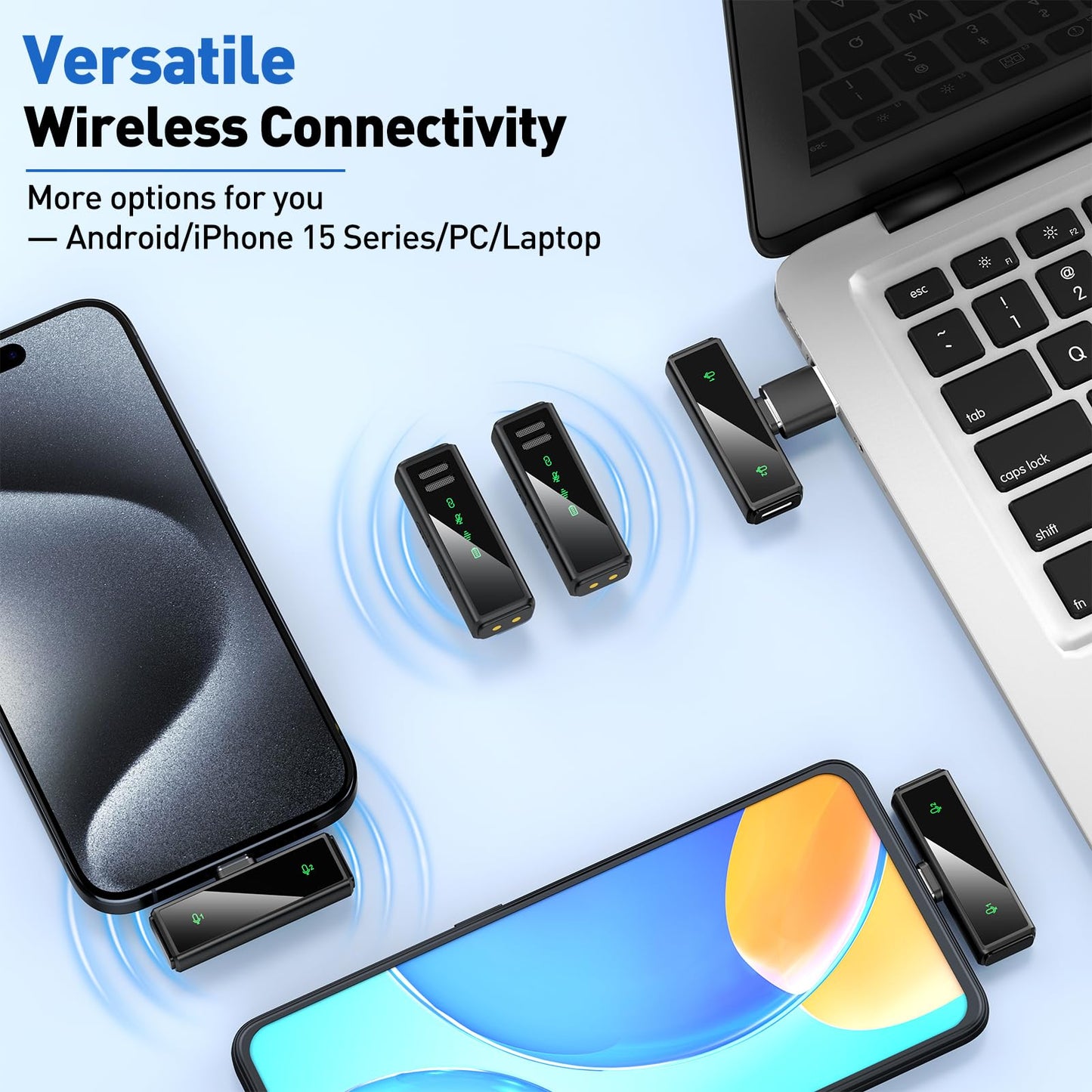 VEZQUA USB C Wireless Lavalier Microphone for Android, PC, Laptop, iPhone 15/16, USB Microphone with Noise Cancellation, Lapel Mic Wireless for Video