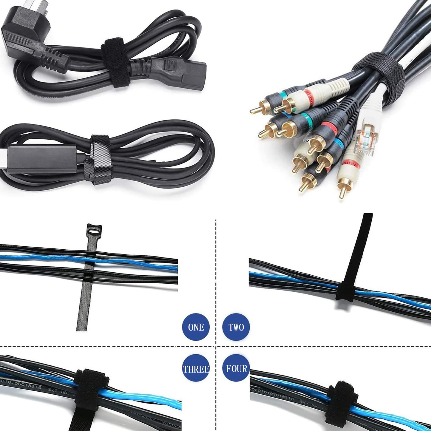 Gobelieve 4-Pack Cable Management Sleeve with 10 Cable Clips for Wires, Nylon Zipper Tie for Desk Wire Organization, Adjustable Computer Cord Cover