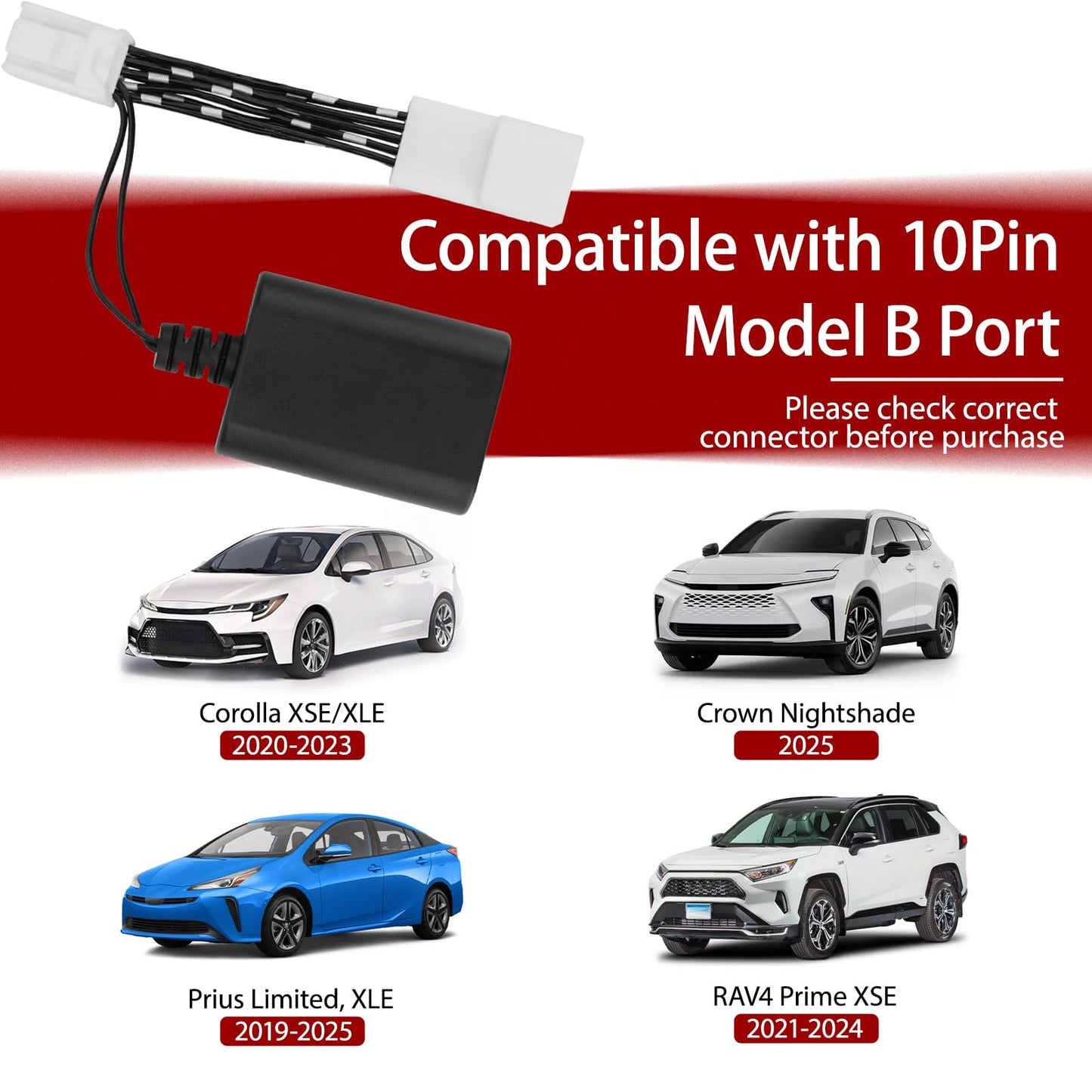 JERBOR Dashcam Power Adapter 10-Pin (Model B) Fit for Toyota, for Lexus, for Subaru Models - Connects to Auto-Dimming Port, for GPS Radar Mirror