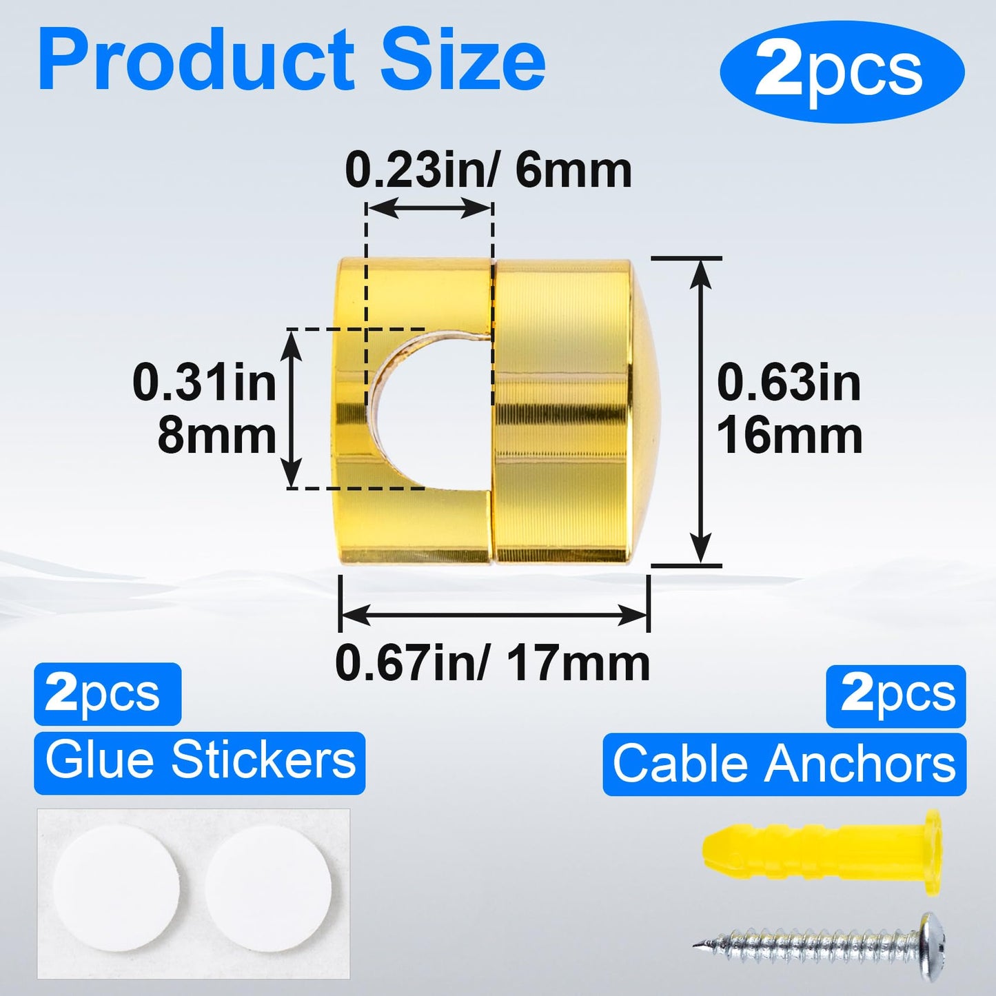 SmallCat 2pcs Desk Cable Anchors, Adjustable Metal Cord Organizers with Adhesive Dots, Cable Management Clips for Office Home Nightstand Desktop Wall