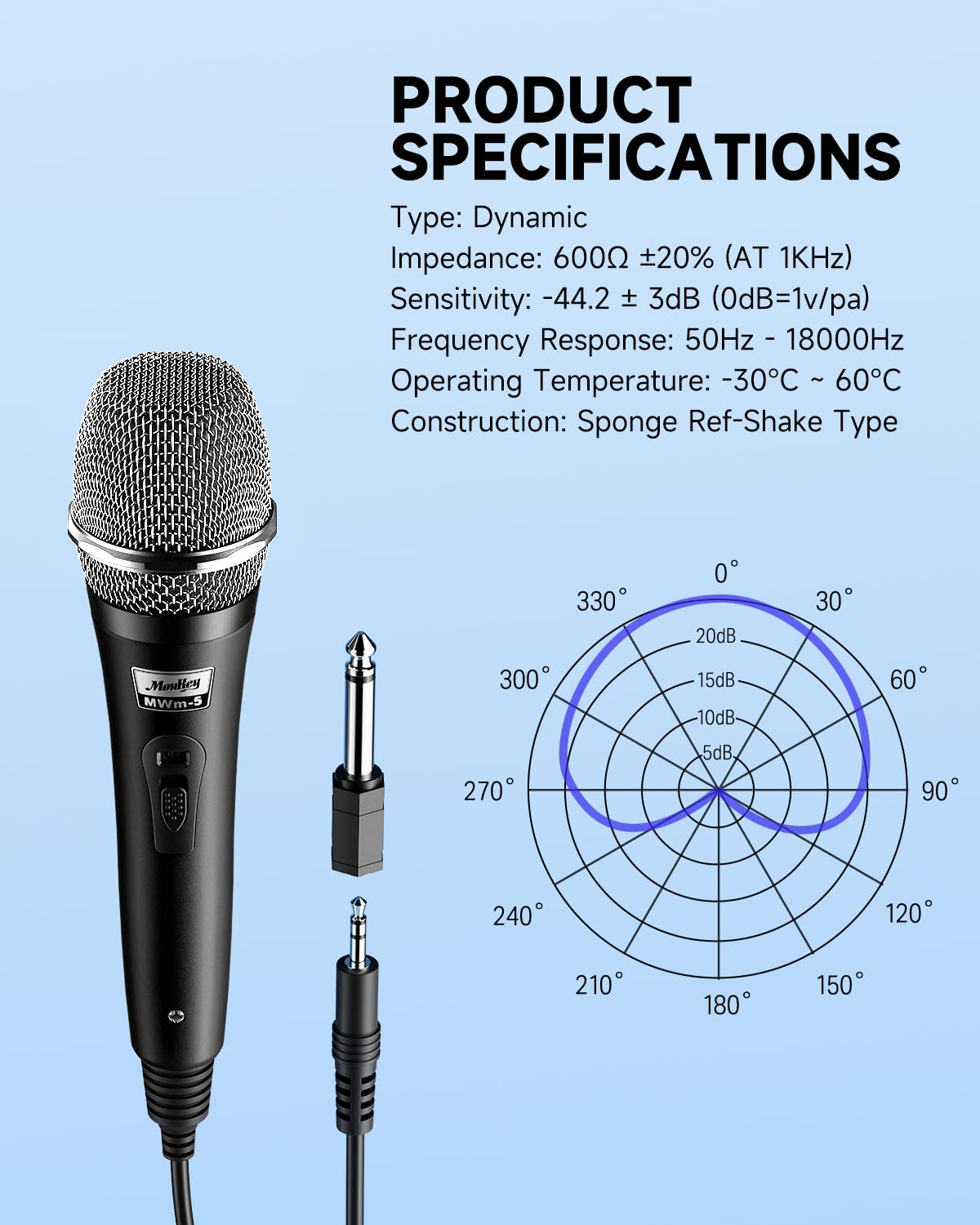 Moukey Karaoke Microphone, Dynamic Microphone with 13 ft Cable, Metal Handheld Cardioid Wired Mic, XLR Microphone for Singing, Compatible w/Karaoke