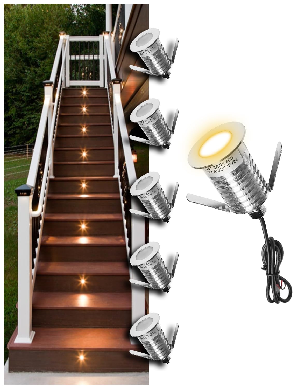 MALORY Low Voltage Deck Light 6-Pack, 1W 80 Lumens Landscape Lighting, ?35 mm Recessed LED Outdoor Step Stair Lights, Full 304 Stainless Steel Deck