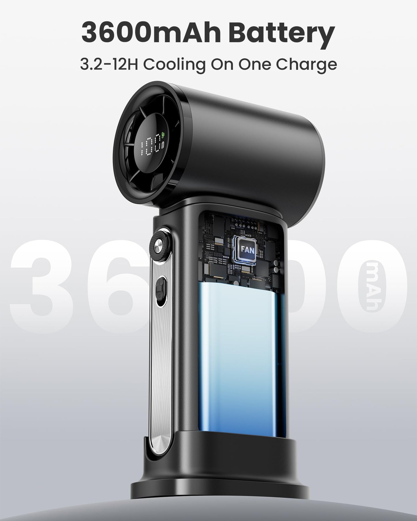 Koonie 19000 RPM High Speed Portable Handheld Fan,100 Speeds Mini Turbo Fan, 3600mAh, 12H Max Cooling Time, Digital Display, 5" Height, Rechargeable