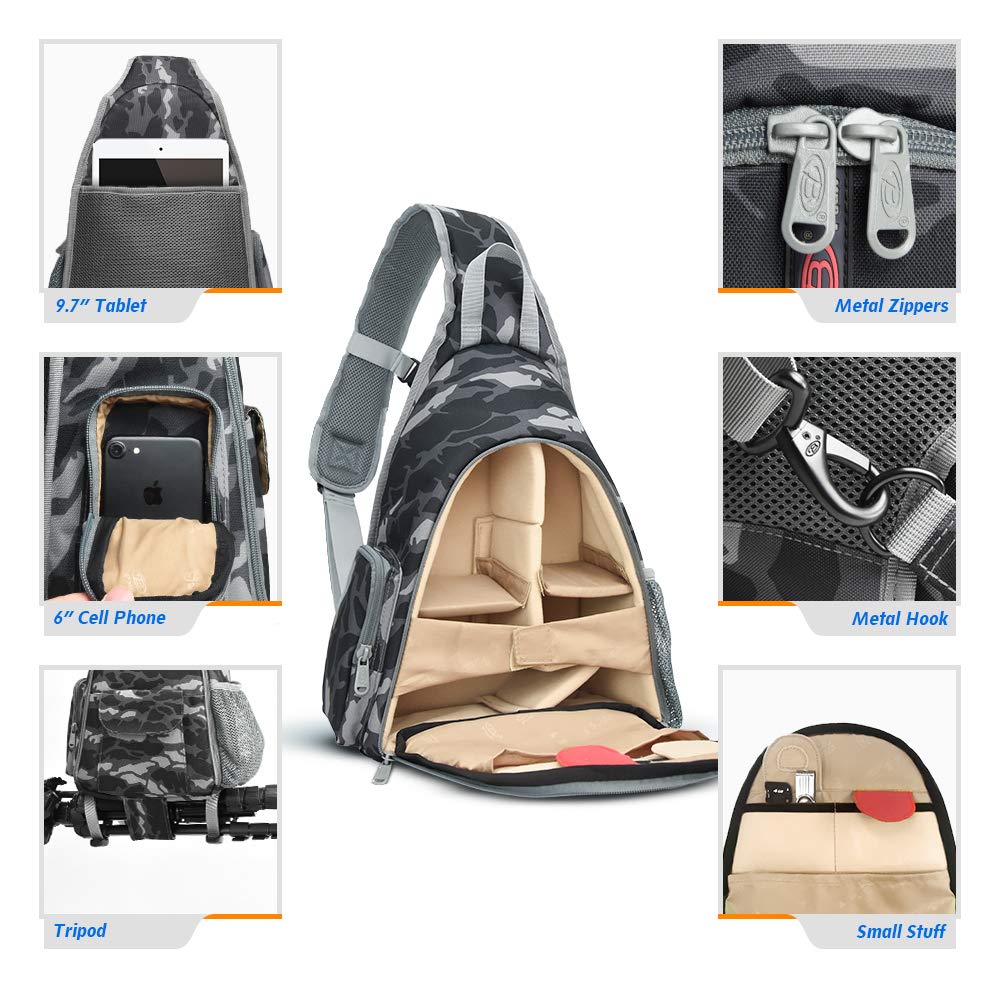 BPAULL Camera Bag Waterproof Camera Sling Backpack with Rain Cover Outdoor Travel Backpack Camera Case for Laptop Canon Nikon Sony Pentax DSLR