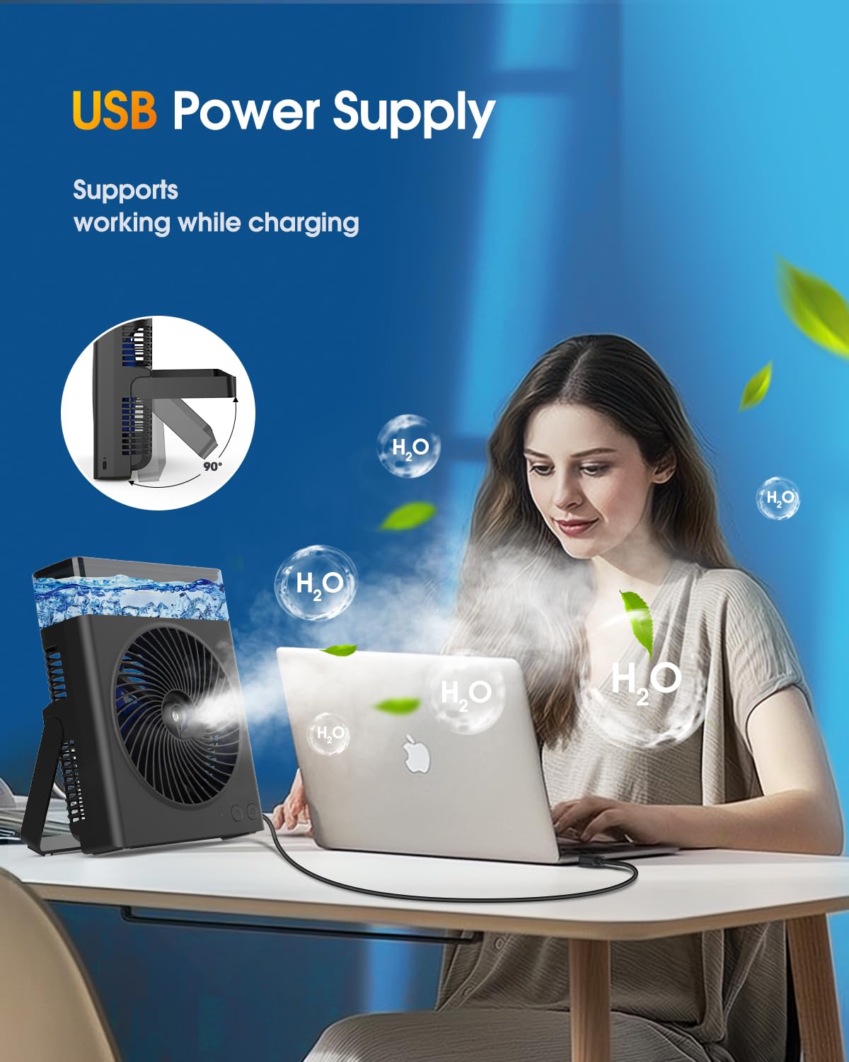JINLICTE Portable Misting Fan,?Max 15H Runtime? 8-Inch Rechargeable Water Cooling Mist Fan with 600mL Water Tank, Quiet USB Battery Powered, Perfect