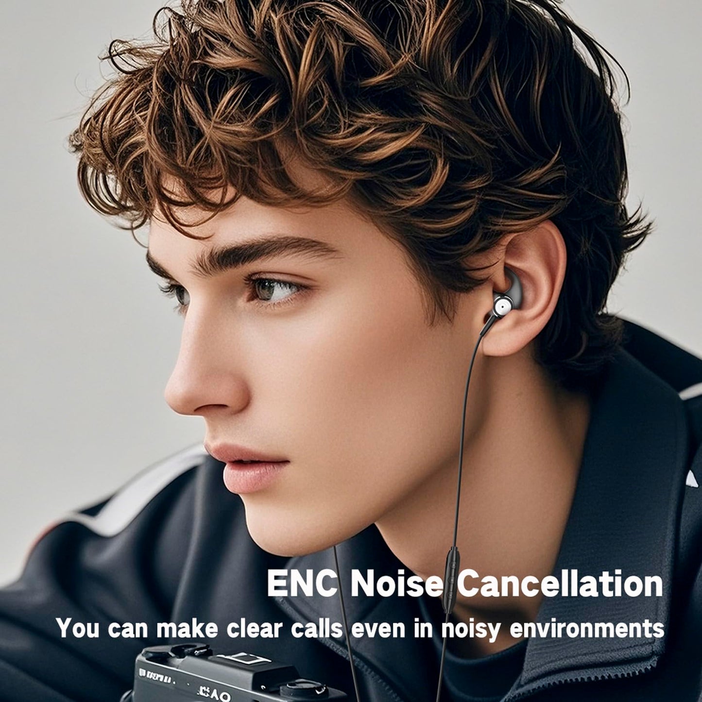 USB C ENC in Ear Headphones with Mic Calls Noise-Canceling Wired Earbuds with Dynamic Bass,(Ear Hooks can be Attached) DAC USB Type C Earphones…