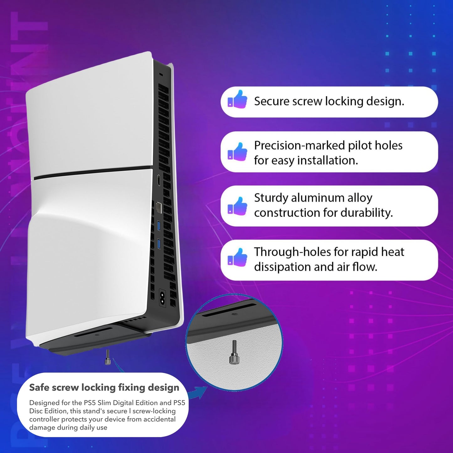Bangcheer Aluminum Wall Mount for PlayStation 5 Slim Digital Edition and Disc Edition Wall Mount Bracket for PS5-Slim Space Saving PS5 Slim Shelf