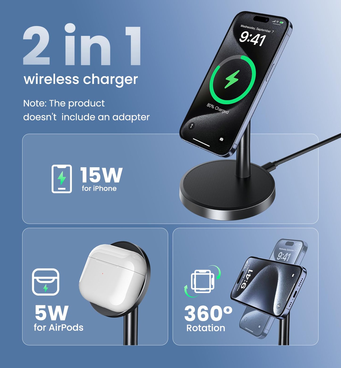 Xiauodo Magnetic Wireless Charger iPhone, 2 Pack 15W Fast Mag-Safe Charger Stand for iPhone 17/17 Air/17 Pro/17 Pro Max 16/15/14/13/12 Series
