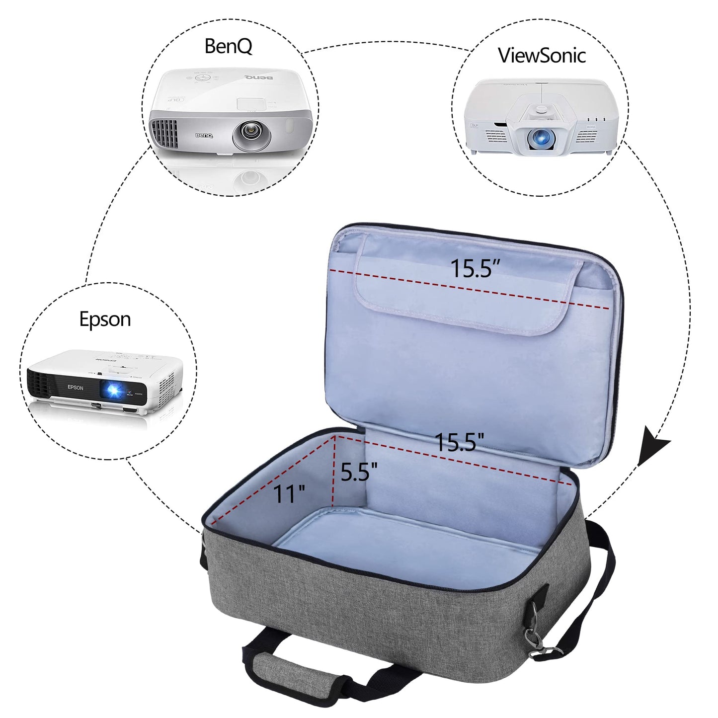 LUXJA Projector Case, Projector Bag with Protective Laptop Sleeve, Projector Carrying Case with Accessories Pockets, Large(16 x 11.5 x 5.75 Inches)