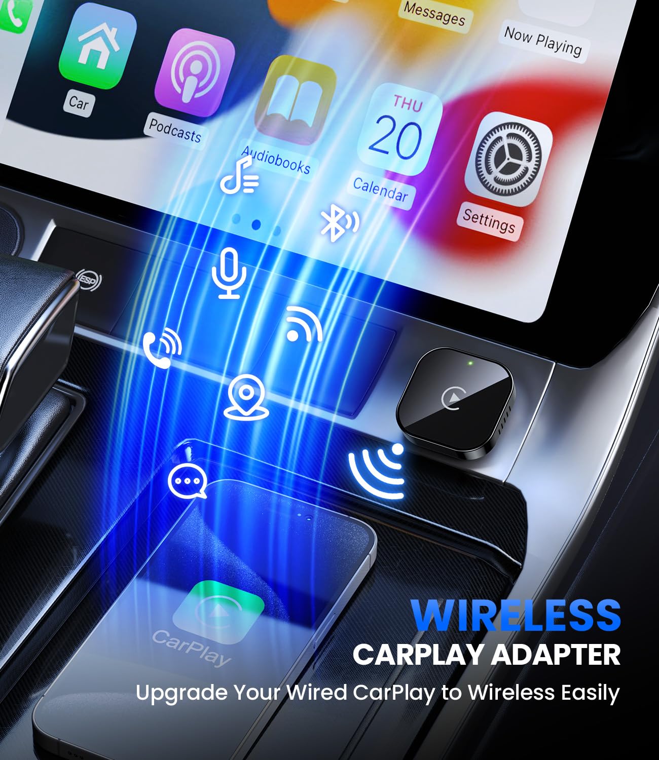Teeran Wireless CarPlay Adapter for iPhone (2026 Upgraded), Mini Plug & Play for Cars with Factory Wired Apple CarPlay, Fast & Stable Connection, Easy