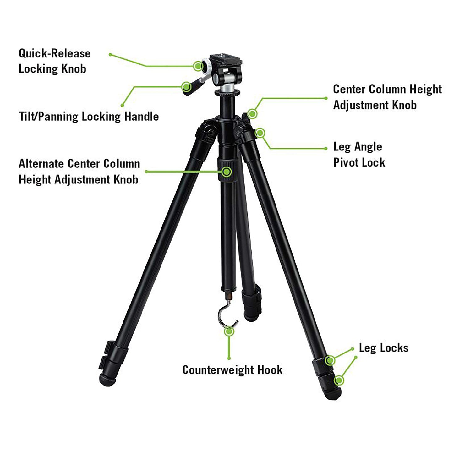 Vortex Optics High Country II Tripod Kit - Aluminum Tripod, 2-Way Pan Head, 22 lb Max Load, Rubber Feet - Unlimited, Unconditional Warranty