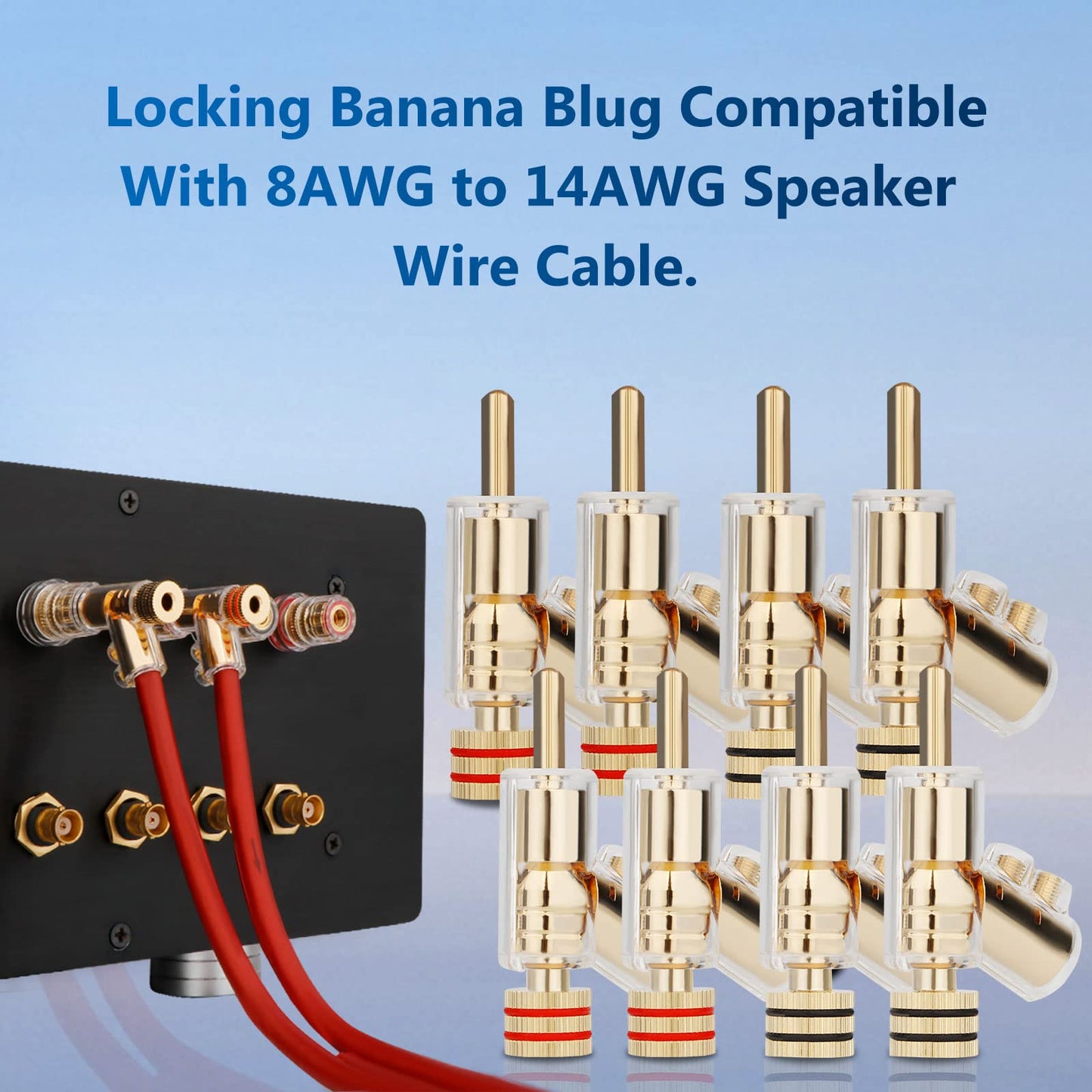 Monosaudio Locking Banana Plugs 8Pcs 45 Degree Banana Connector Double Screw Speaker Plug for 8-15 Guage Speaker Wire,Audio/Video Receiver,Sound