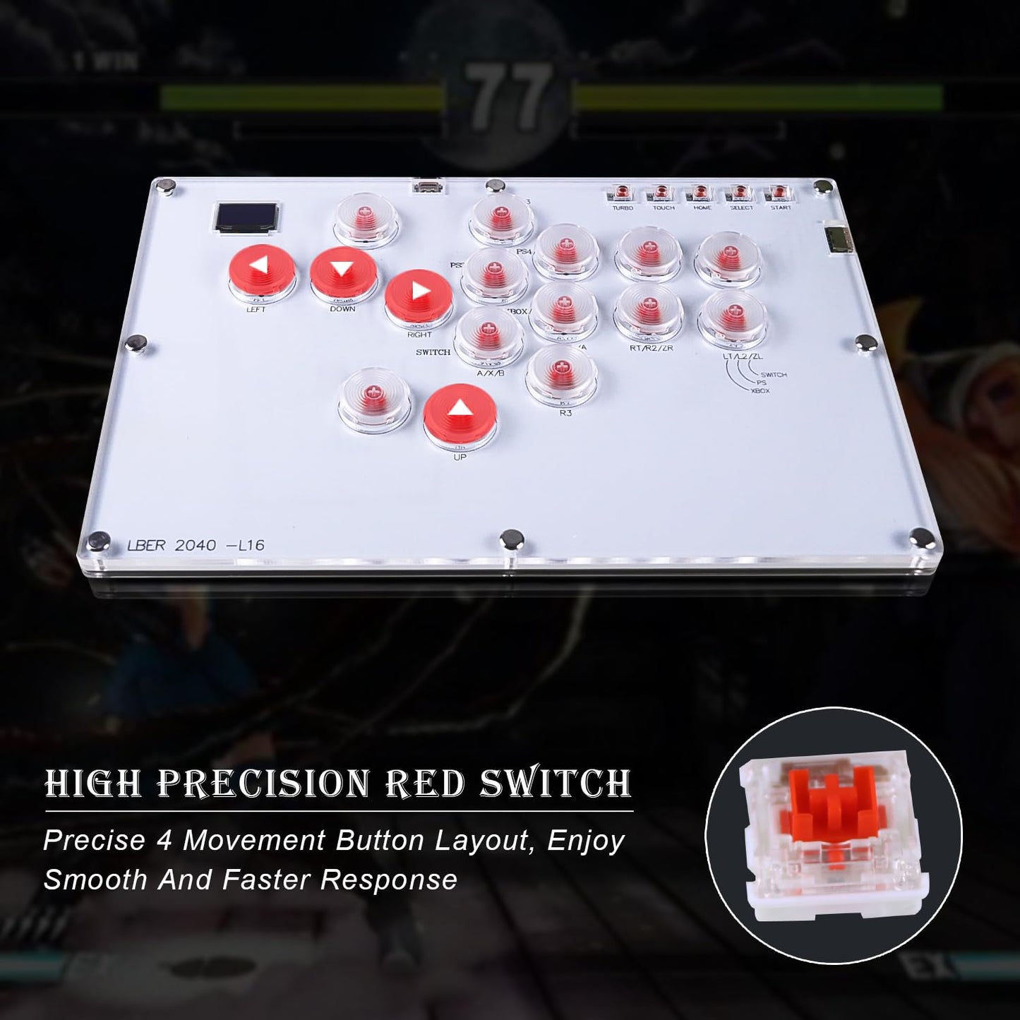 Arcade Stick All-Button Controller L16, Leverless Controller Street Fight with Turbo & SOCD, Arcade Stick Street Fight for PC/PS3/PS4/Steam/Switch
