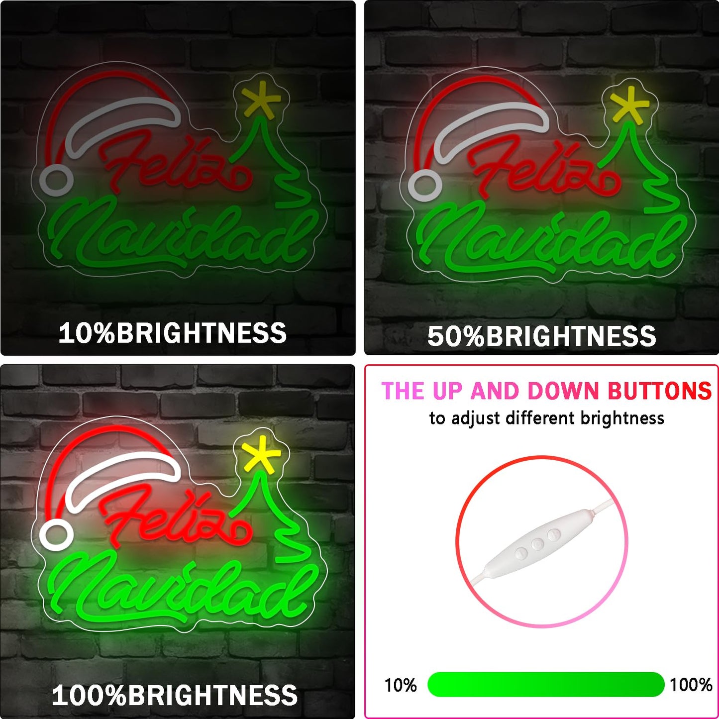 Feliz Navidad Neon Sign Dimmable Merry Christmas Neon Sign for Wall Decor Christmas Tree Neon Light Mexican christmas Light Up Sign for Bedroom Living