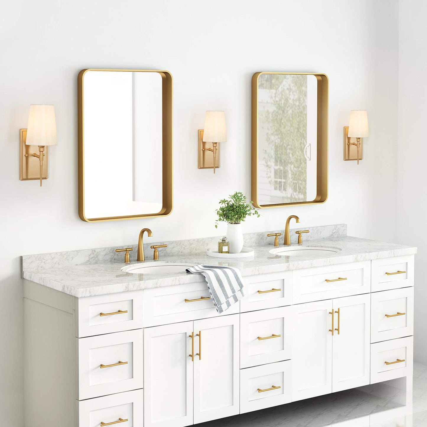 classy leaves Sconces Wall Lighting Fixture, 1 Light Gold Bathroom Light Fixtures with White Fabric Shade, Modern Gold Wall Sconce for Bathroom