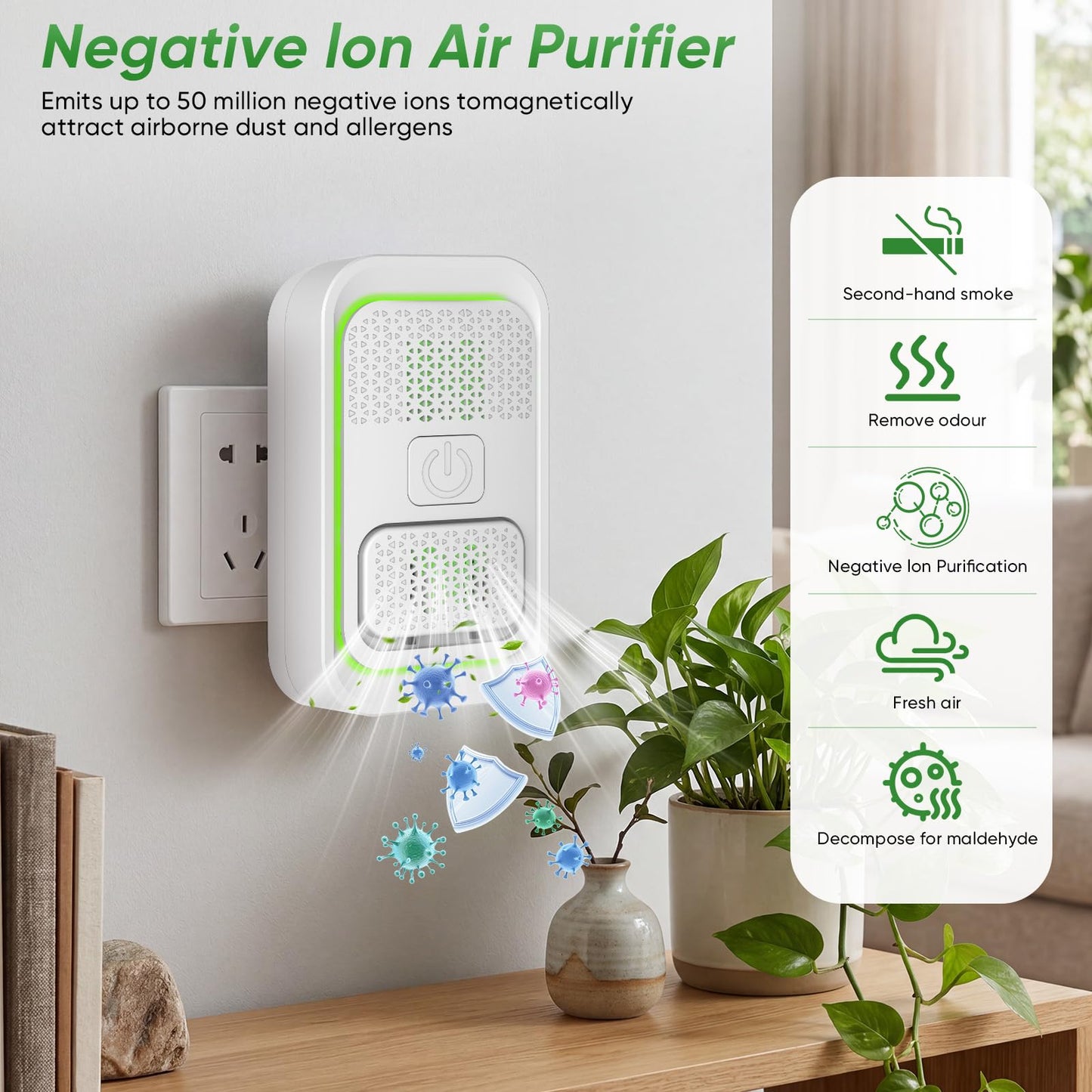 Plug In Air Ionizers - 4Pack, Negative Ion Air Purifier, Quiet Mini Air Fresheners for Home, Bedroom, Office, Kitchen, Portable Air Purifier Odor