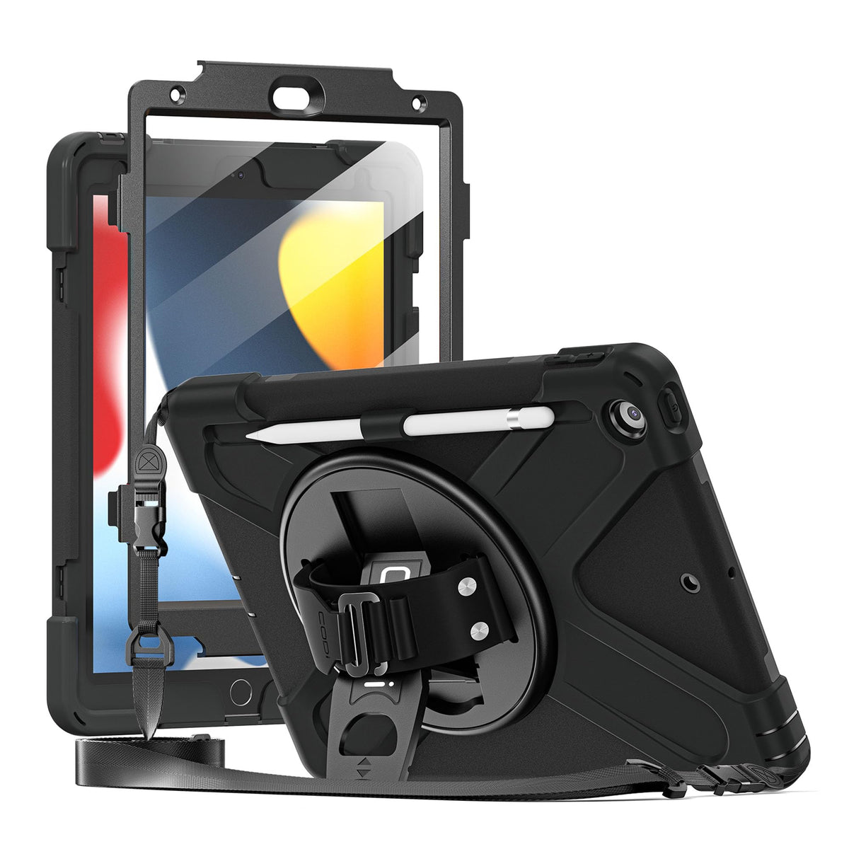 CODi Rugged iPad 10.2 Case for iPad 9th Generation, 8th Generation & 7th Generation (10.2-Inch) - Built-in Screen Protector, Rotating Kickstand, Hand