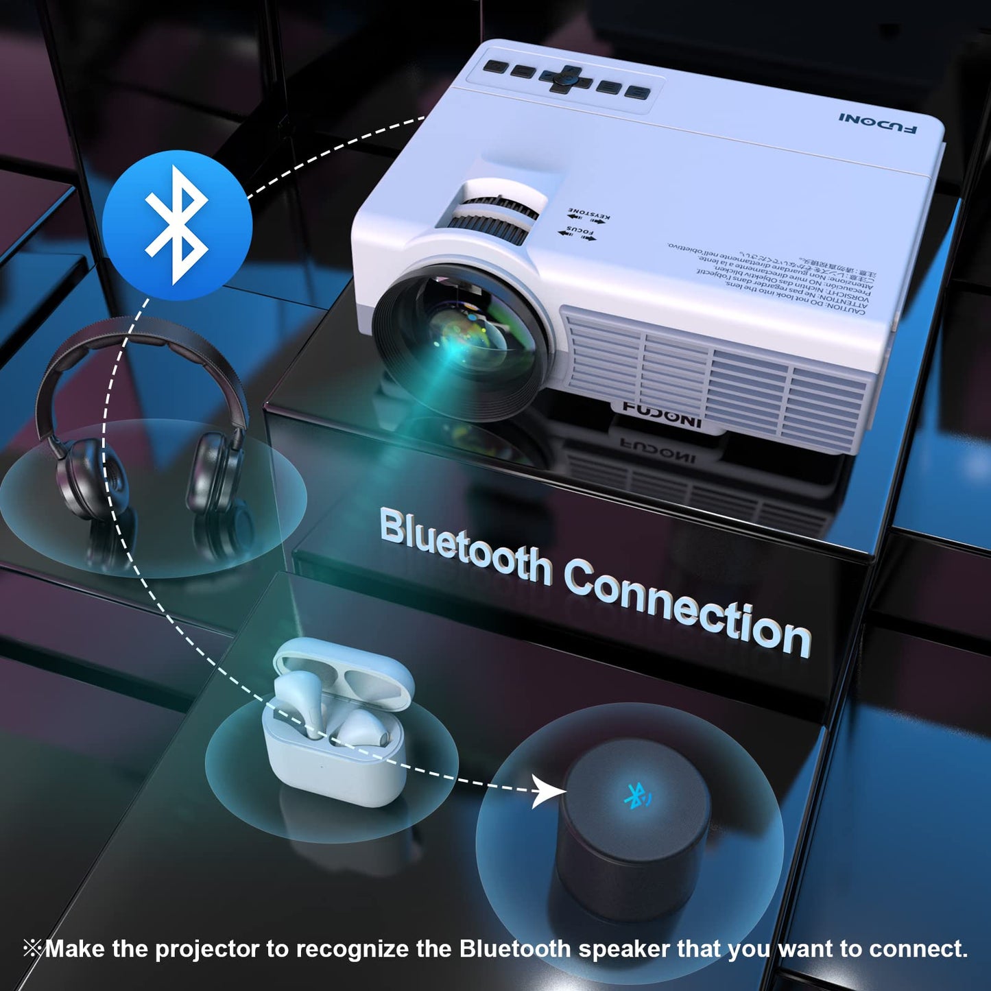 FUDONI Projector with 5G WiFi & Bluetooth, Native 1080P 18000L Portable Movie Projector for Home Theater Outdoor, Built-in Speaker, Compatible