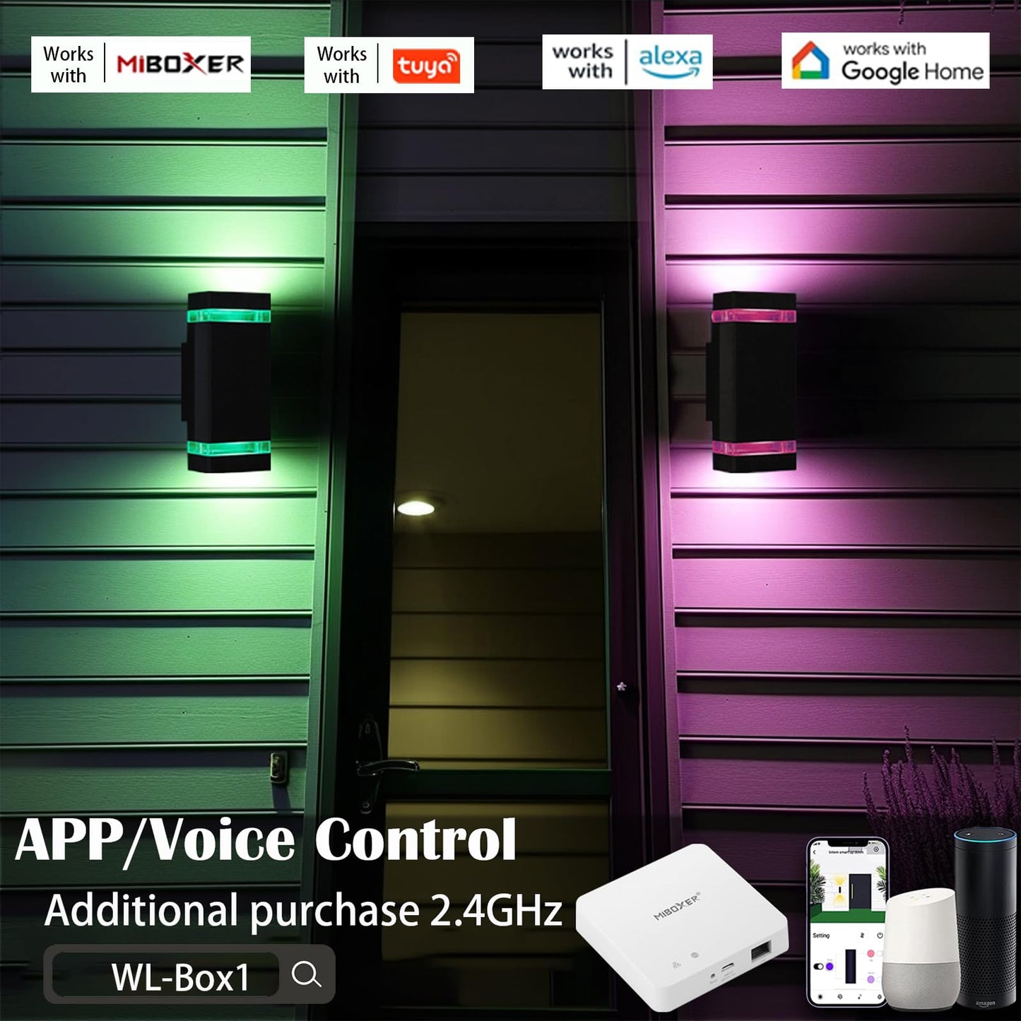 iYogaled Up and Down Outdoor Wall Lights, Mi.Light Remote Control Warm White 1000lm Color Changing RGB-CCT Outdoor Wall Light IP65,Smart Light Bulb