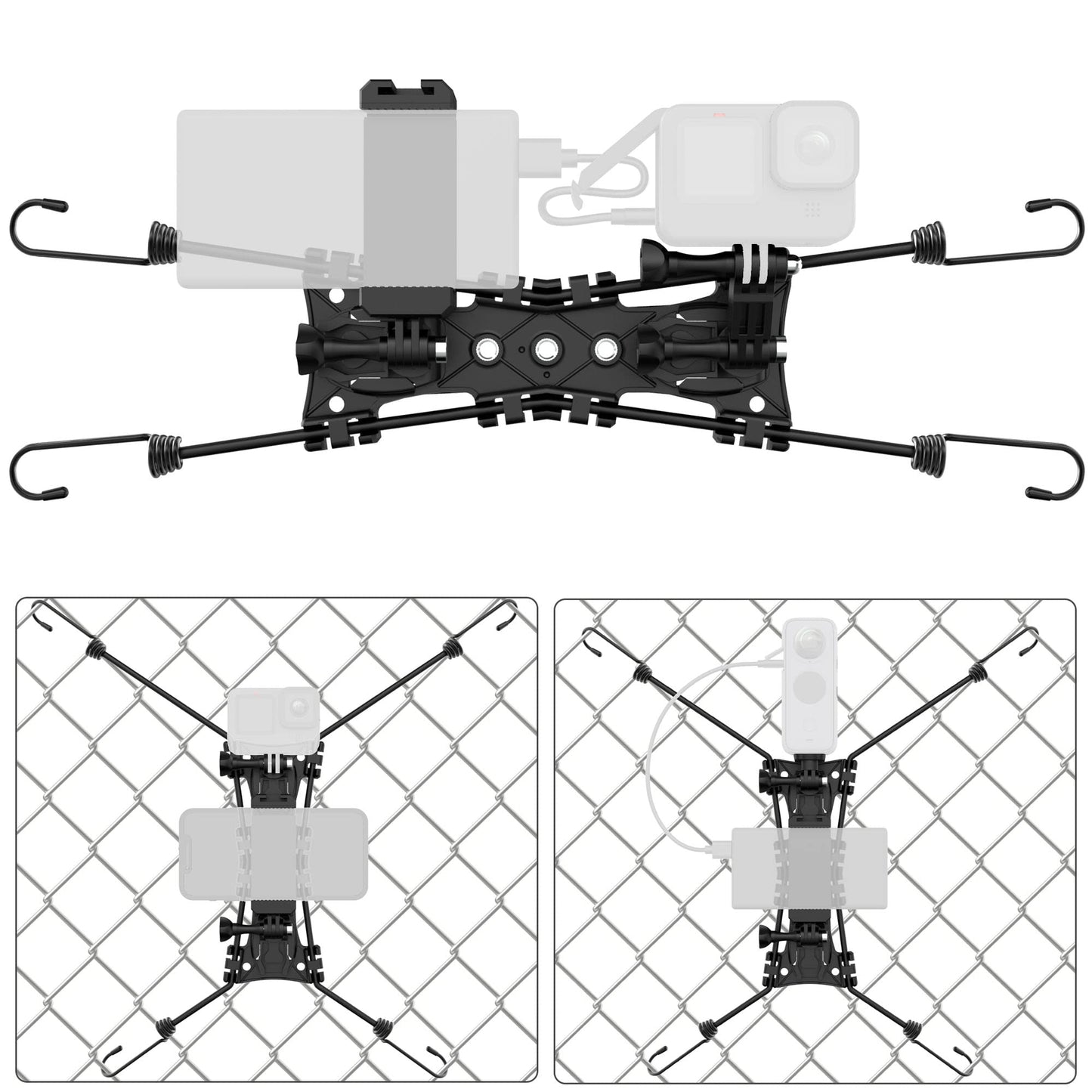 Baseball Cell Phone Fence Mount, iPhone Fence Mount with Battery Holder for iPhone & Android, Gopro, Mevo Start, Support Recording While Charging
